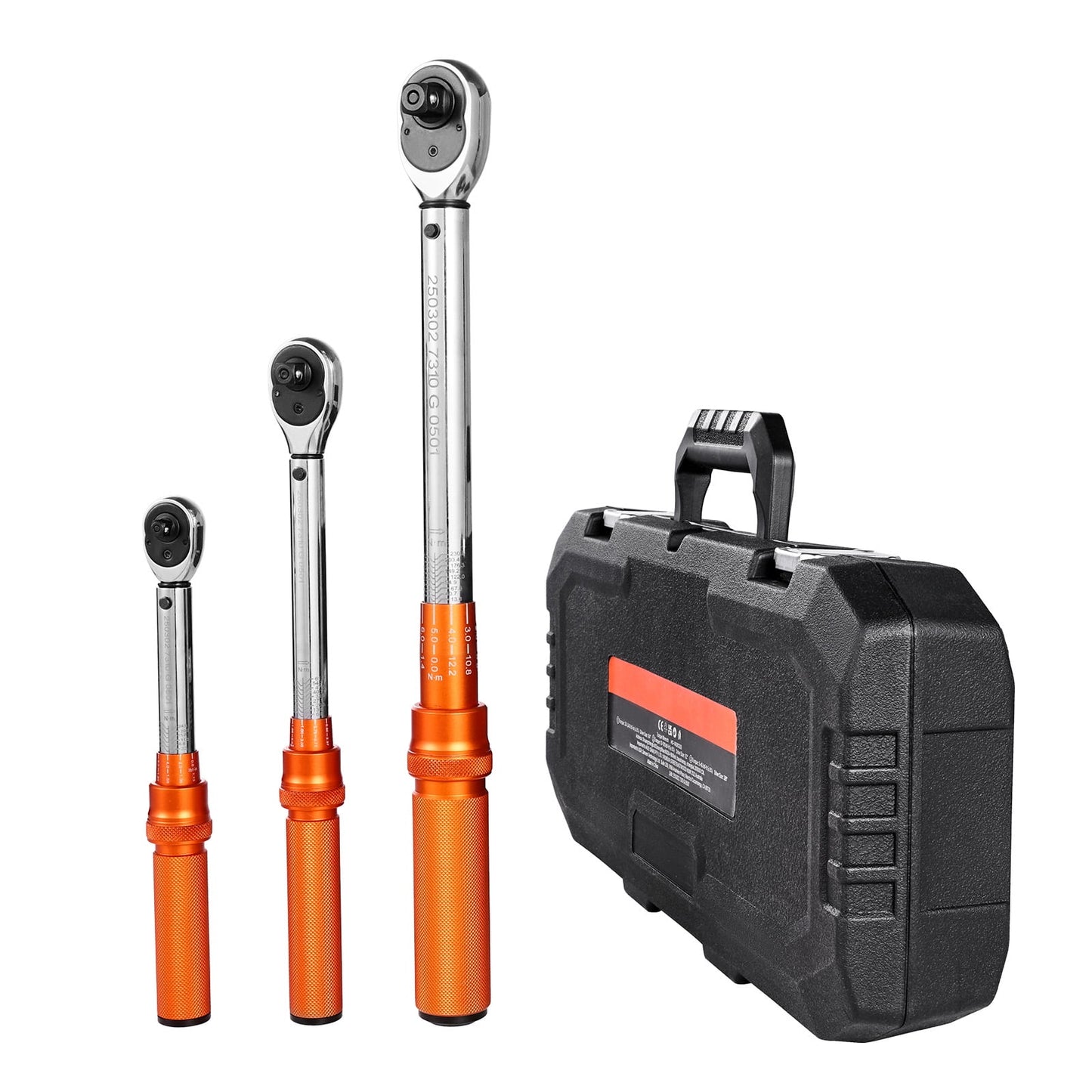 KFFKFF Click Torque Wrench Set, 3 Sizes, 1/4, 3/8, 1/2 Inch Drive, 10-170 lbf-ft, 5-45 lbf-ft, 20-240 lbf-in, Dual-Direction with Dual Range Scales, 72-Tooth, ±3% Accuracy