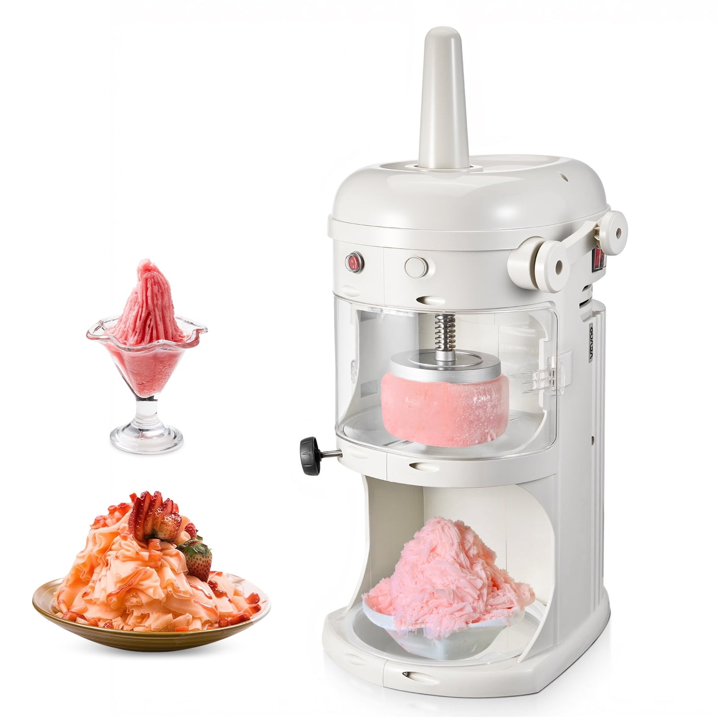 KFFKFF Commercial Ice Shaver Crusher, 220lbs/hr Electric Ice & Snow Cone Maker, 250W 1500RPM Tabletop Shaved-Ice Machine for Events, Parties, Snack Bars, Home, and Business Use (White)