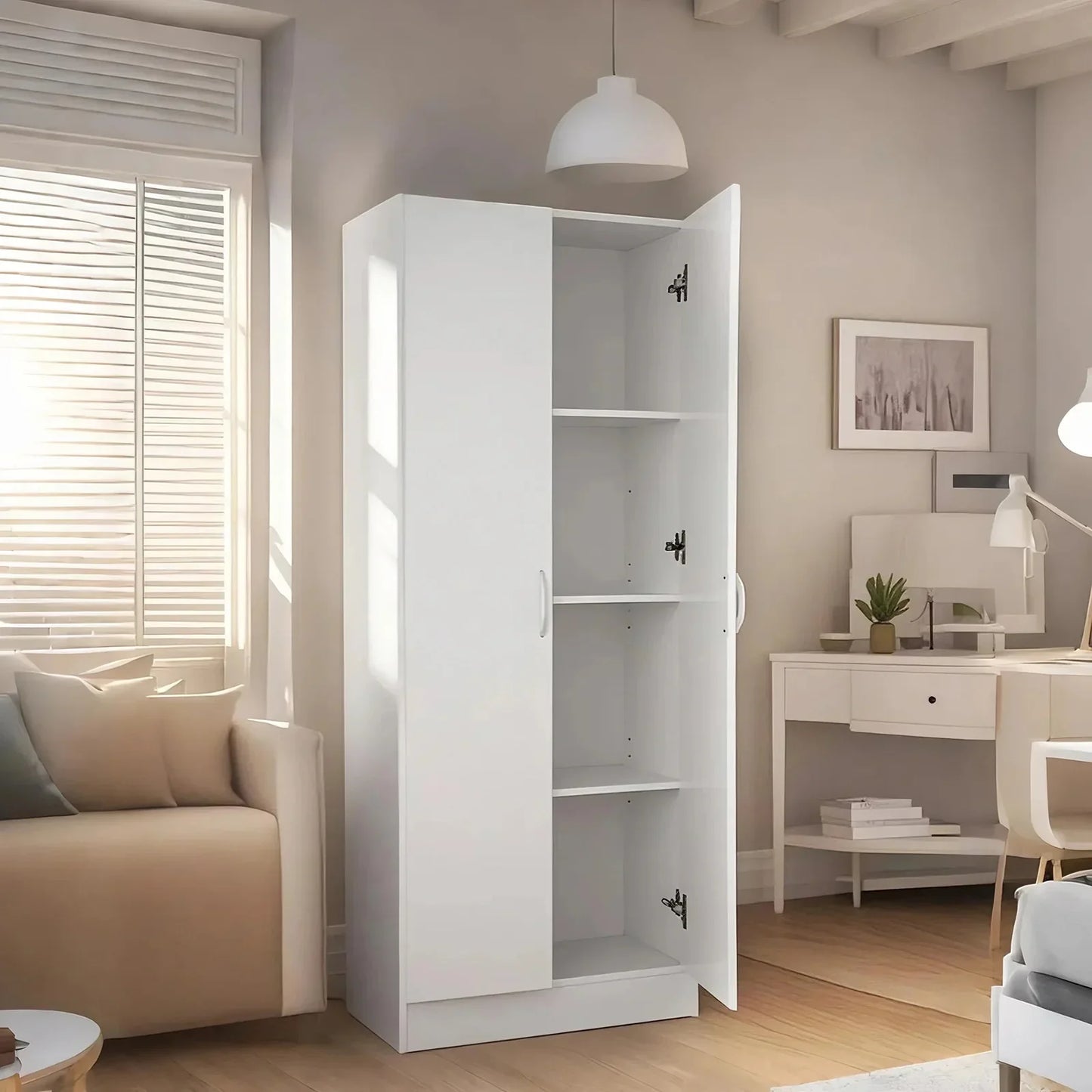KFFKFF Gabinete de Comedor, Unidad de Almacenamiento de Alimentos Independiente de 60 Pulgadas con Tres Repisas Ajustables, Capacidad de Peso de 110 Libras, Construido con Madera de IngenierÃa Duradera para Cocinas de Plano Abierto