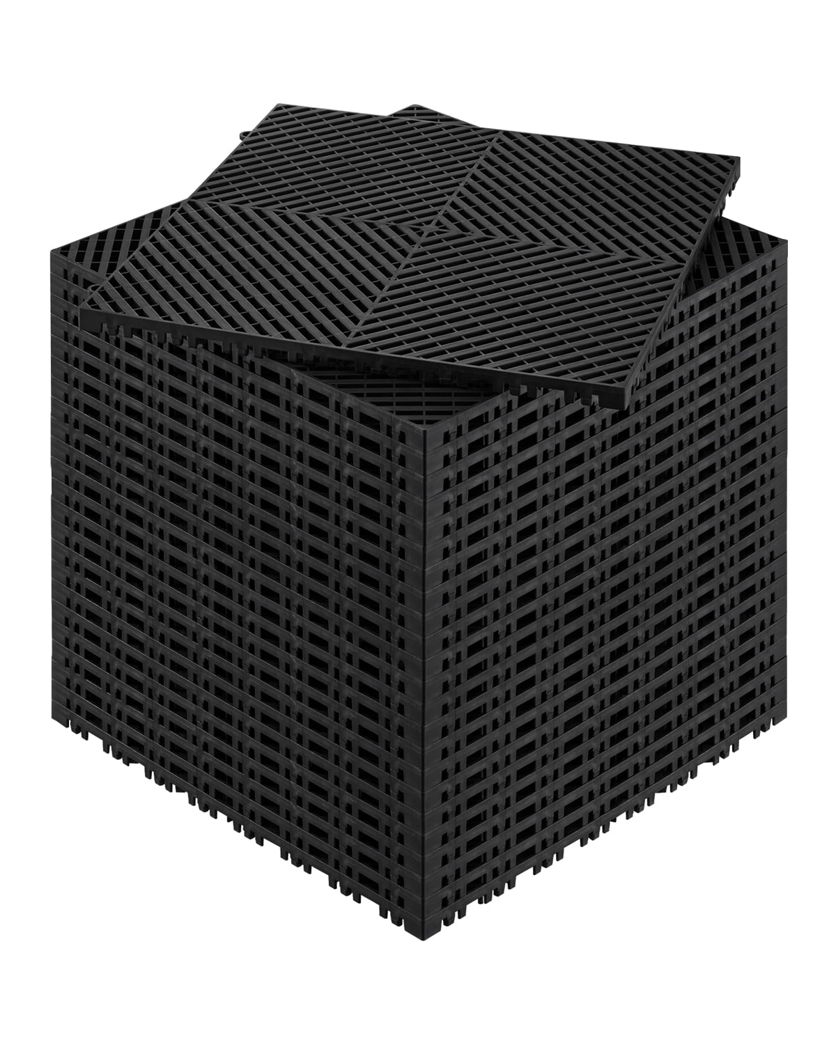 KFFKFF Drainage Floor Tiles, 15.7†x 15.7†Interlocking Comfort Modules, Set of 24 Connectable Drain Mats, Slip-Resistant Black PP Shower and Floor Mat, Ideal for Garage, Garden