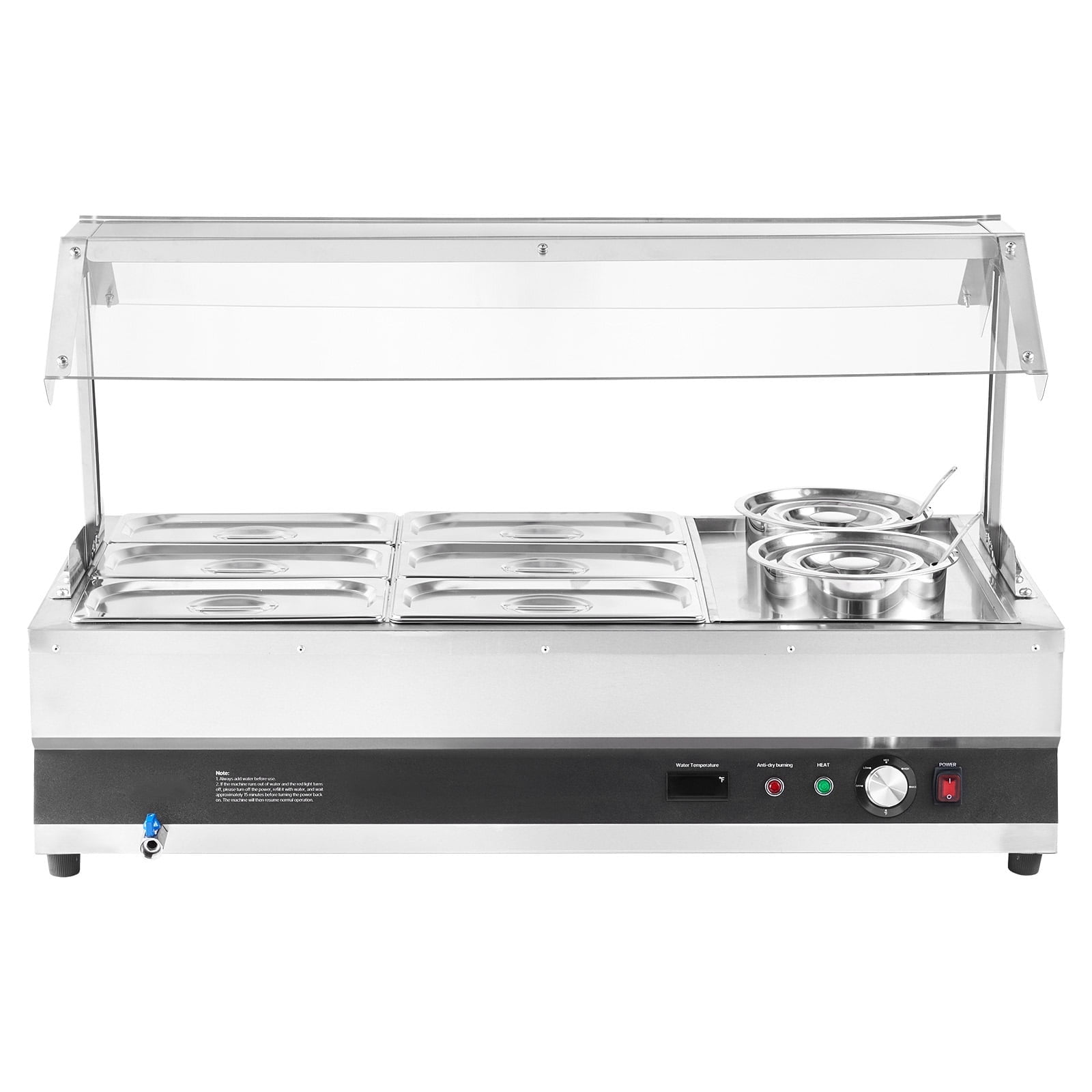 KFFKFF Commercial Soup Warmer, Electric Food Warmer Steam Table Countertop Bain Marie Two 6.34QT Pots & Six 1/3 Pans,86~185°F Adjustable Temp
