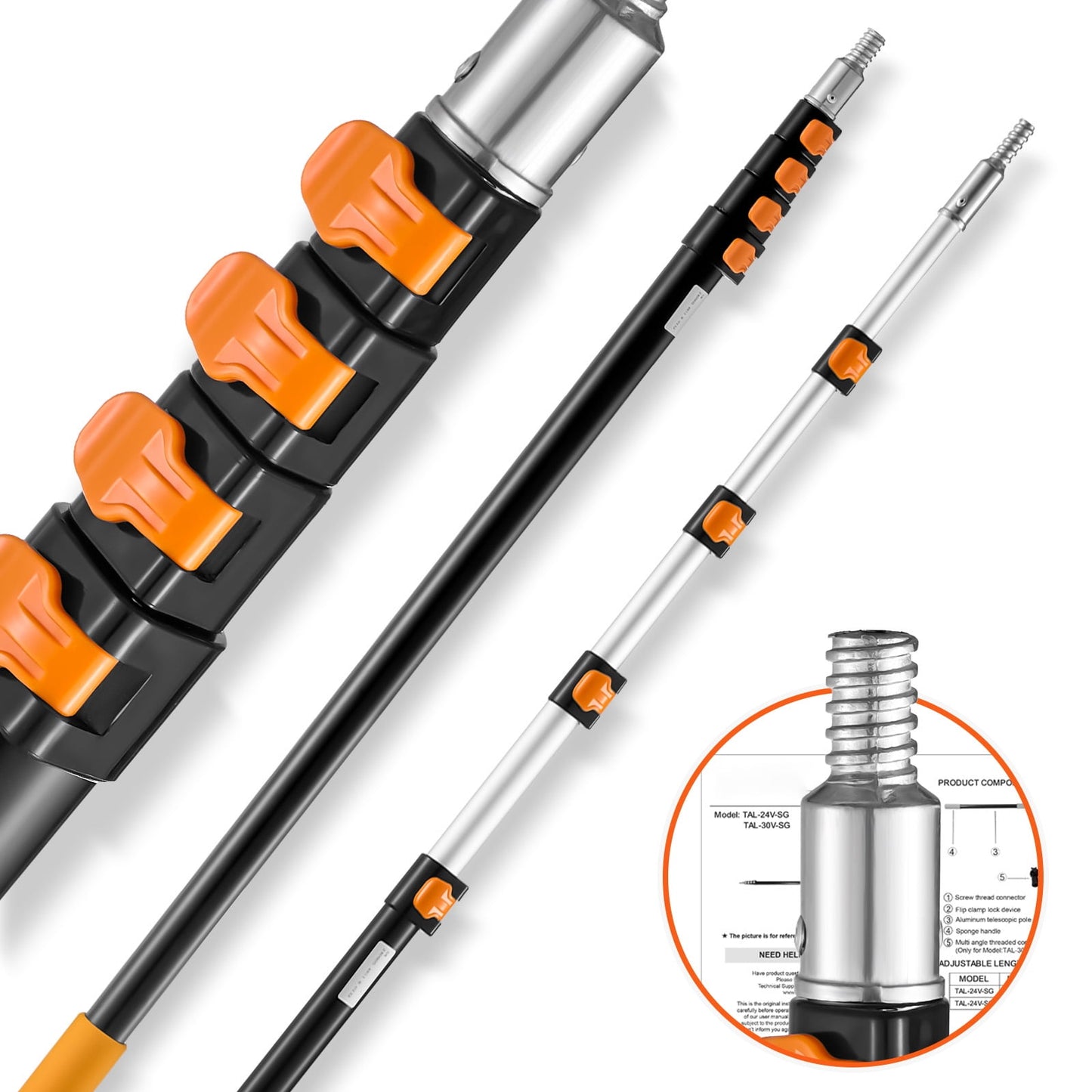 KFFKFF Extendable Rod, Adjustable 6-24 FT Rod, Multipurpose Extension Rod, Robust Aluminum Alloy Paint Lengthening Rod with Flip-Lock Mechanism, Telescopic Rod for Paint Application