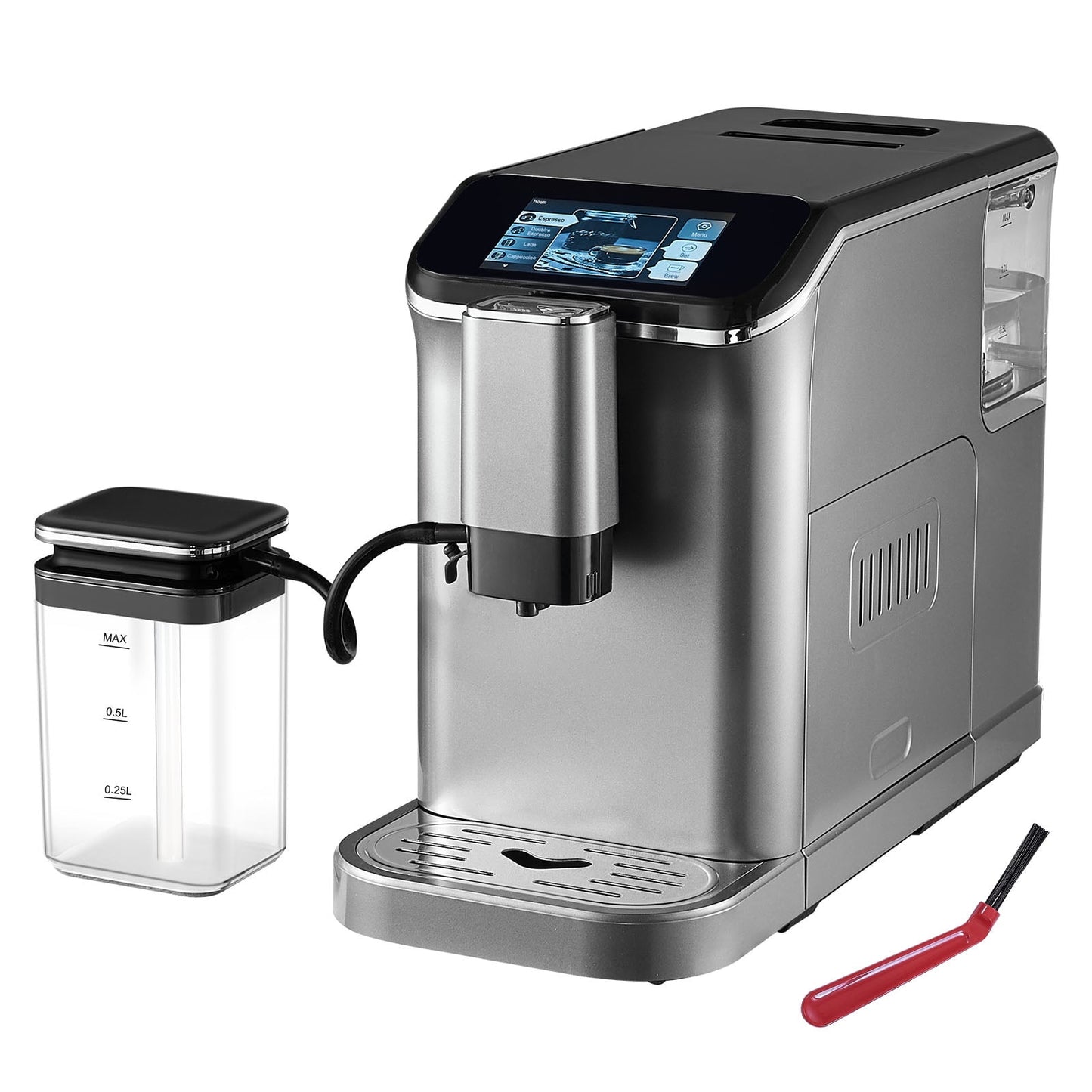 KFFKFF Fully Automatic Espresso Machine - with Automatic Milk Frother, 20 Bar Super-Automatic Cappuccino Latte Machine with TFT Touch Screen, 15 Grinding Levels, and Removable Milk Reservoir