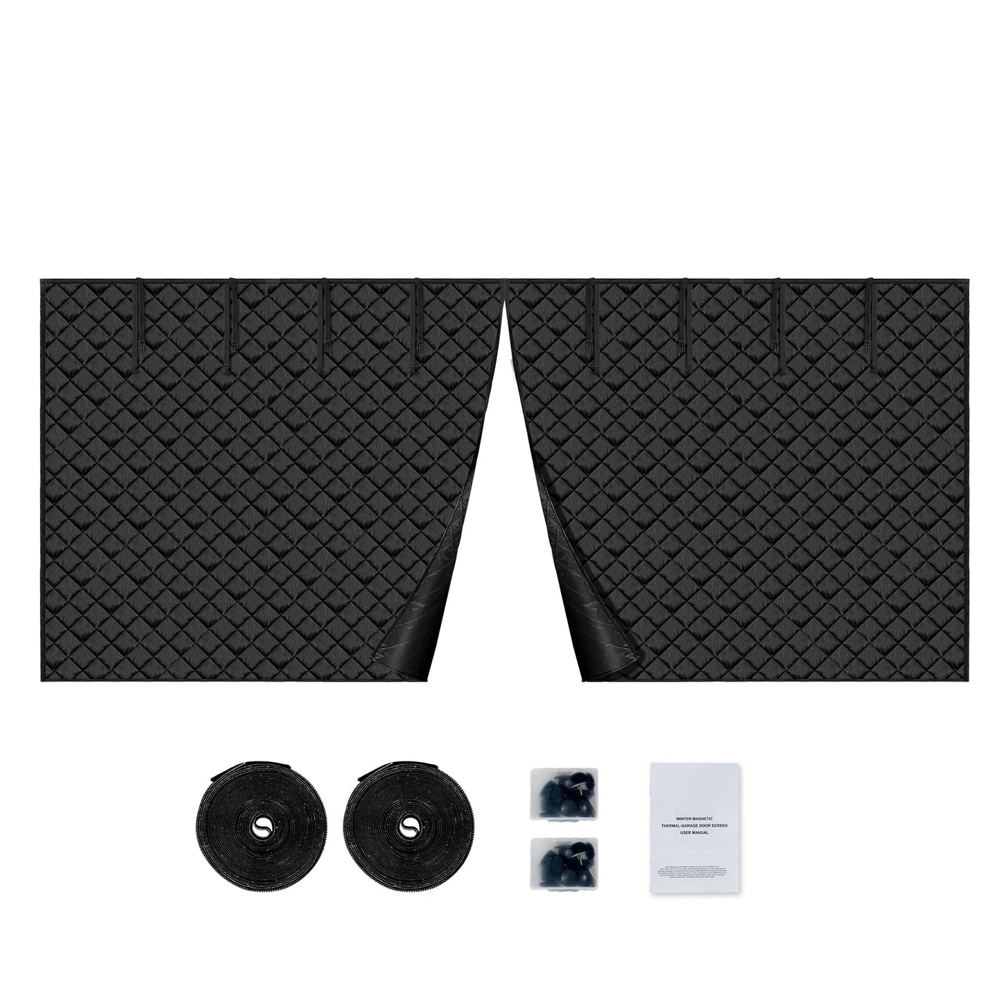 KFFKFF Garage Door Screen for Winter, 16x7FT, Insulation Kit with Magnetic Thermal Curtain, Durable 300D Oxford Fabric, Weighted Bottom Design, Simple Installation for Garage Doors