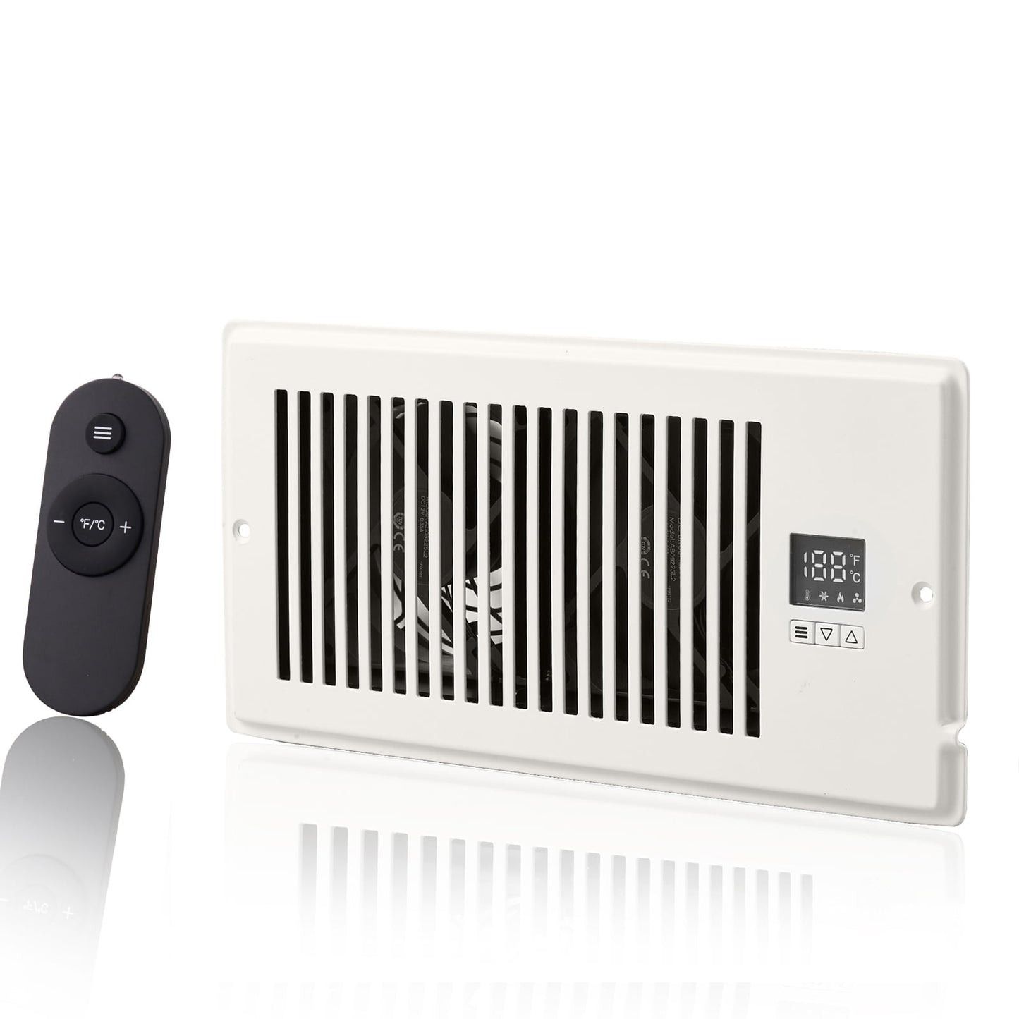 KFFKFF Quiet Register Booster Fan, Compatible with 4†x 10†Vent Openings, Features Remote and Thermostat Controls, Adjustable Speed for Efficient Heating and Cooling, White
