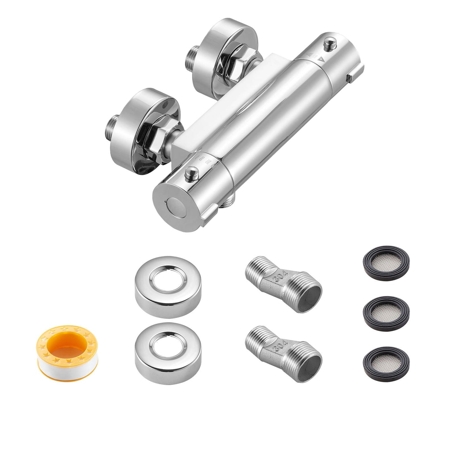 KFFKFF Thermostatic Shower Faucet Valve, 100℉ Safety Lock Temperature Control Valve, Hot and Cold Water Mixer for Bathroom or RV, Durable Leak-Resistant Design with Chrome Finish