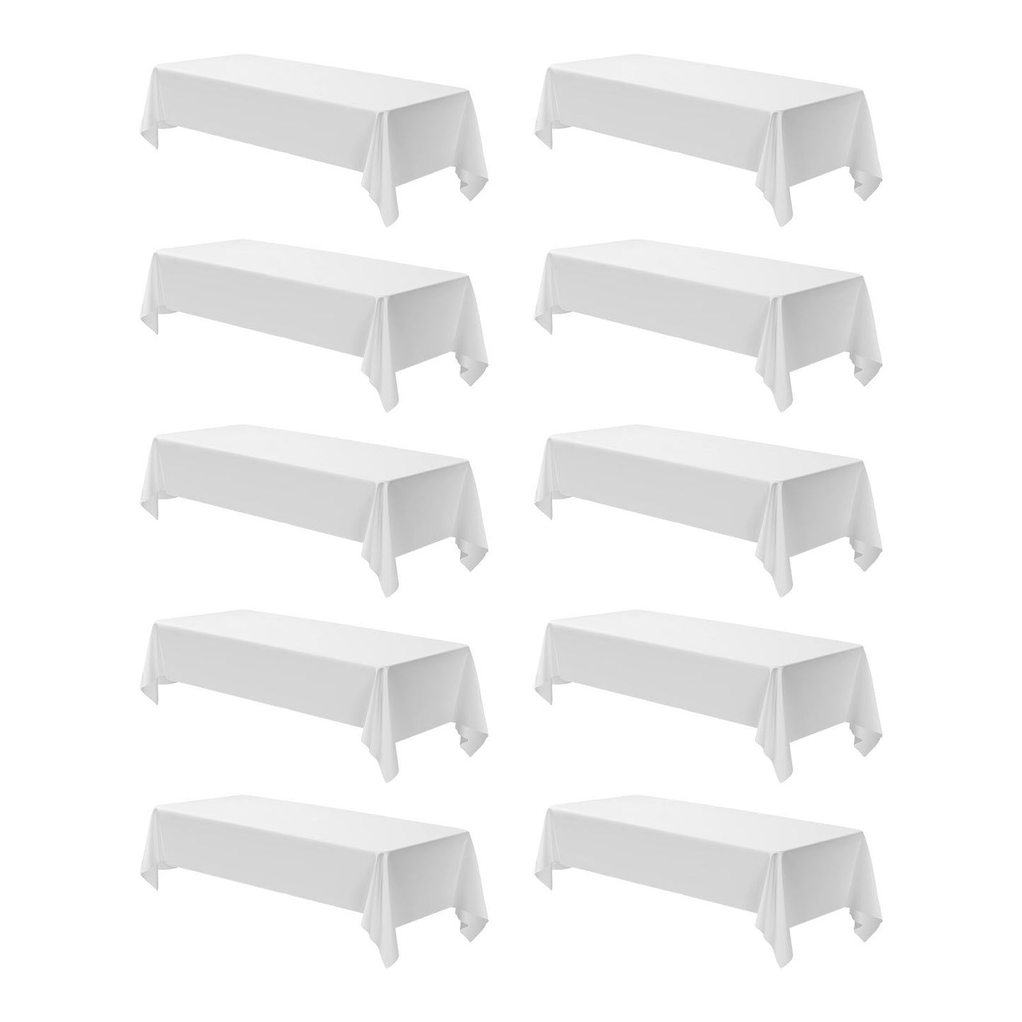 KFFKFF White Tablecloths for Rectangular Tables, 10-Pack, 60 x 102 Inches, Durable and Machine-Washable Polyester Fabric, Wrinkle-Resistant Table Covers for Events, Weddings, Parties, and Banquets