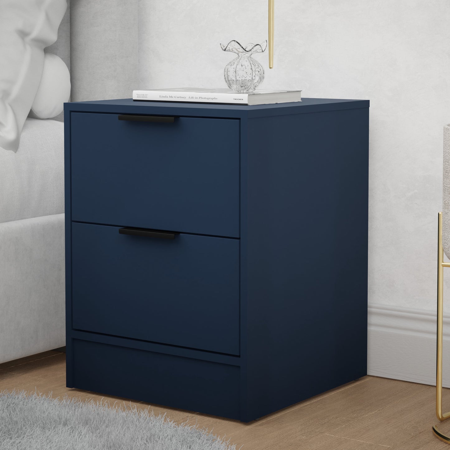 Kappesberg Fresno 2-Drawer Modern Nightstand, White, 22.8†H x 17.7†W x 17.7†D - for Adults and Teens