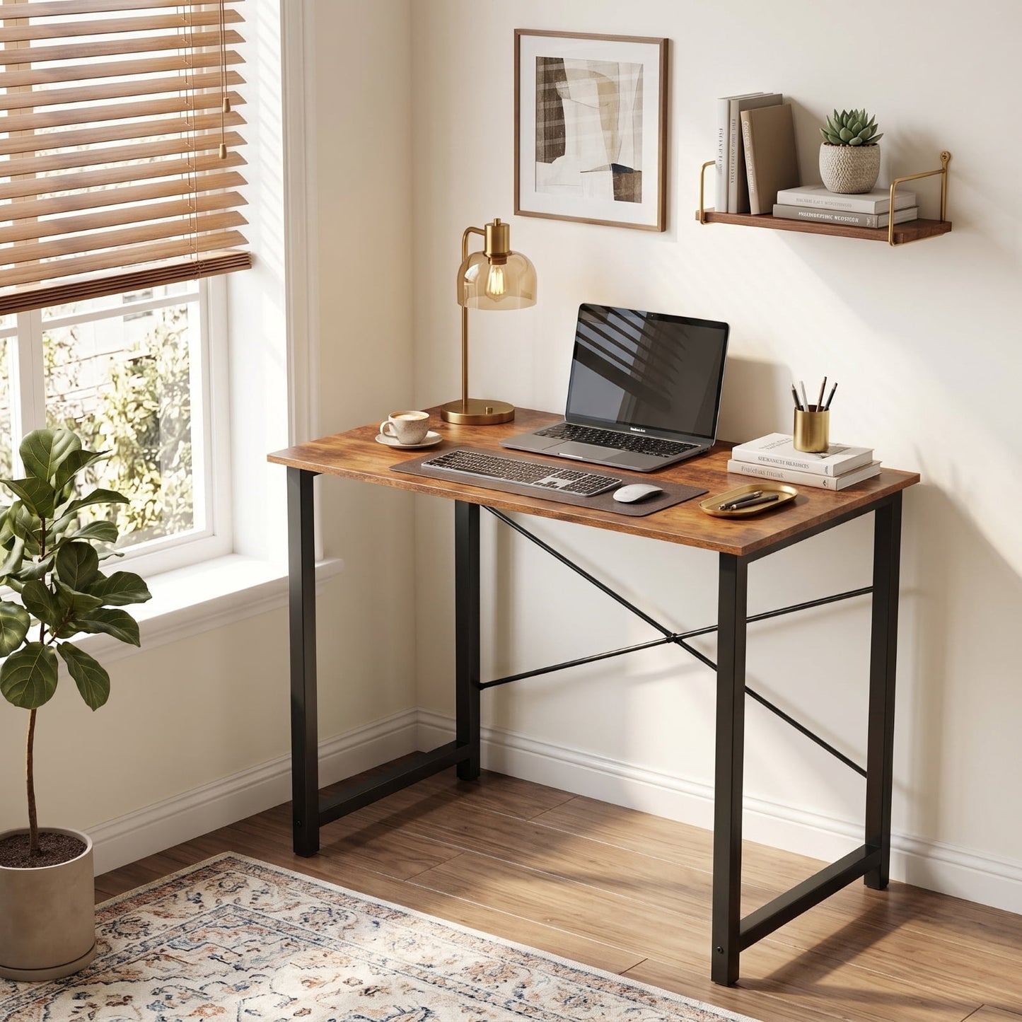Kelno 31.5 Inch Computer Desk Home Office Writing Study Desk Gaming Table,Rustic Brown