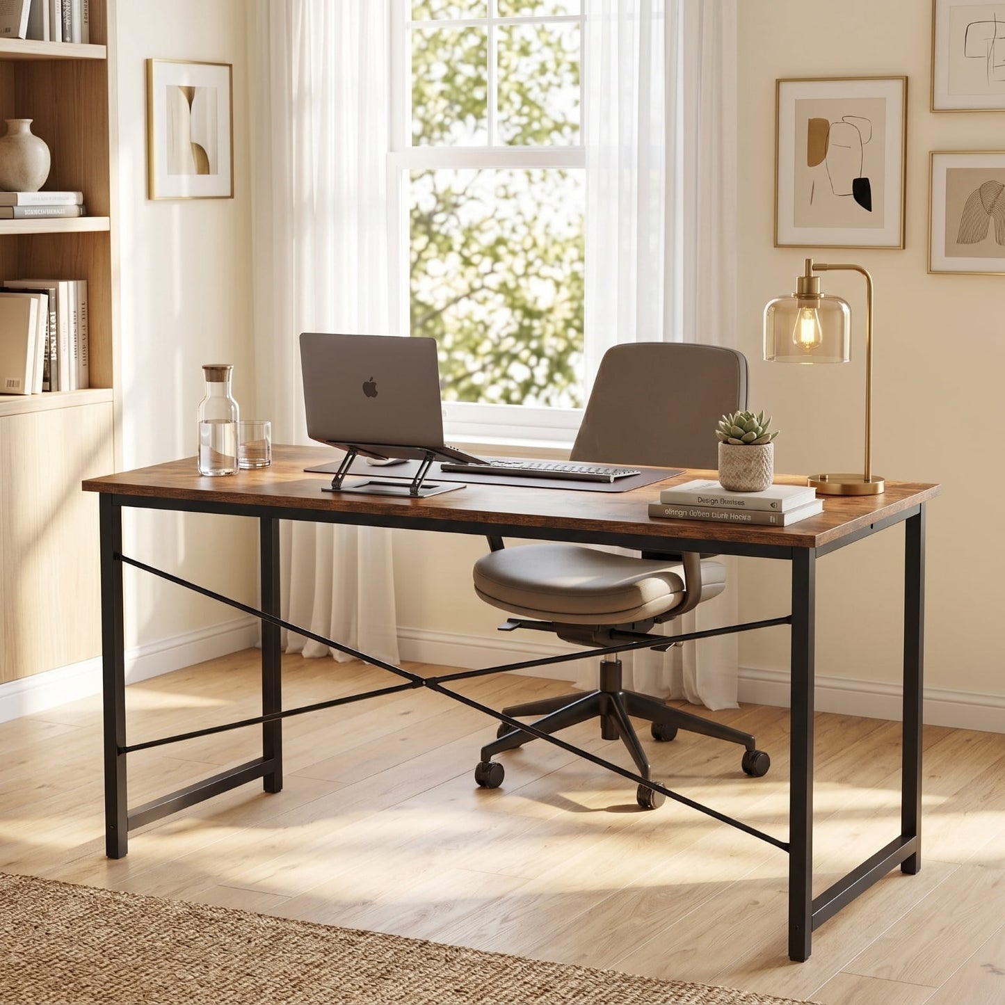 Kelno 55 Inch Computer Desk Home Office Writing Study Desk Gaming Table,Rustic Brown