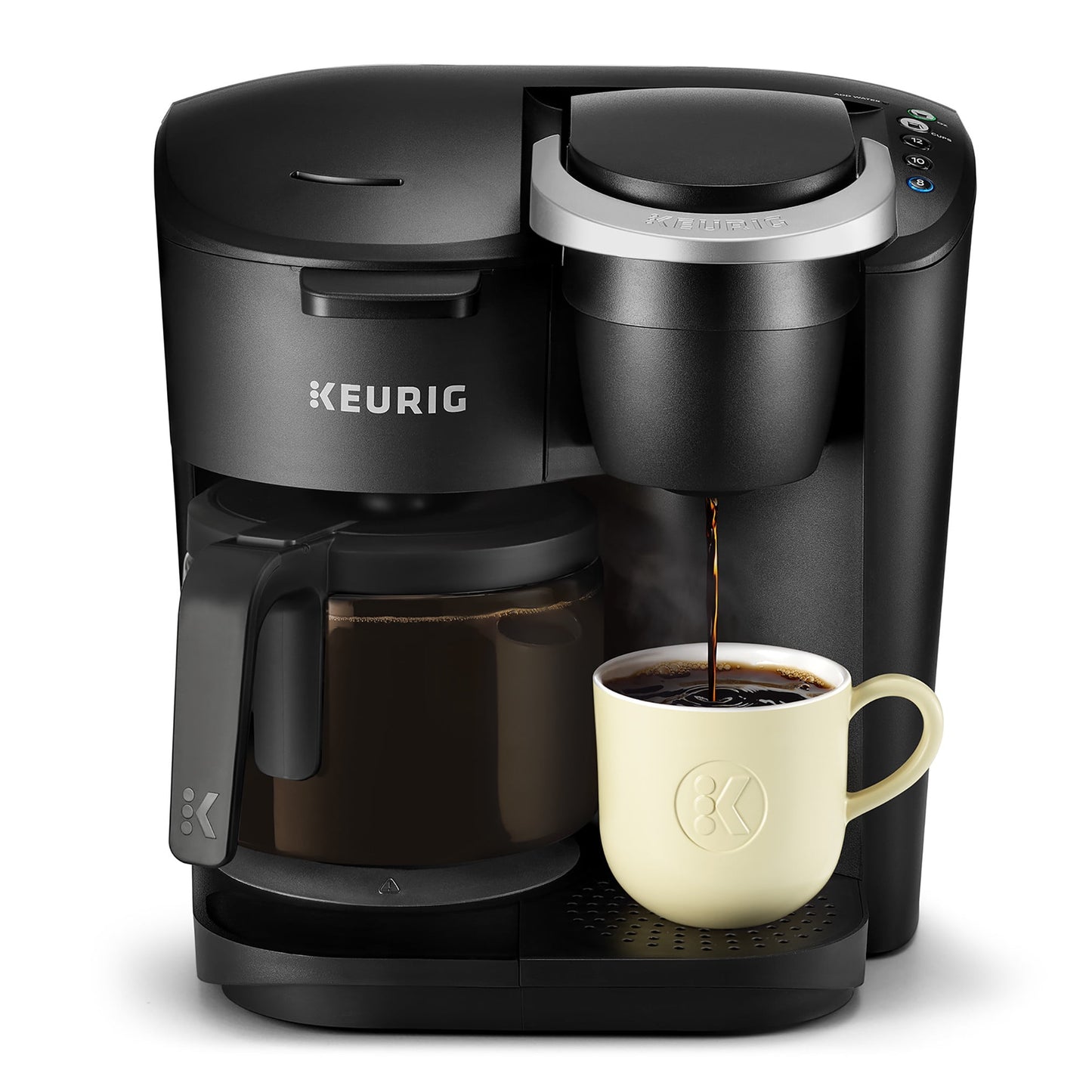 Keurig K-Duo Coffee Maker, Single Serve and 12-Cup Carafe Drip Coffee Brewer, Compatible with K-Cup Pods and Ground Coffee, Black, with 12 K-Cups