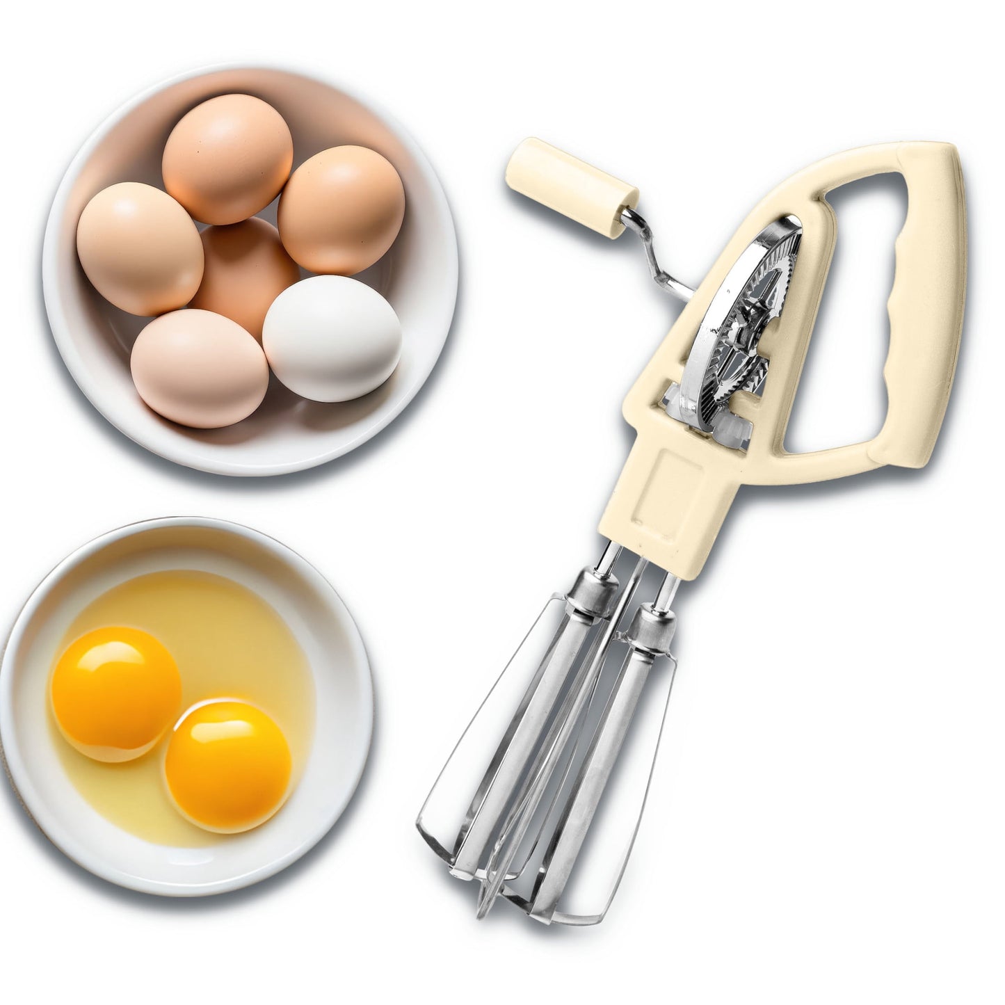Kings County Tools Stainless Steel Egg Beater Manual Hand Mixer, Cream