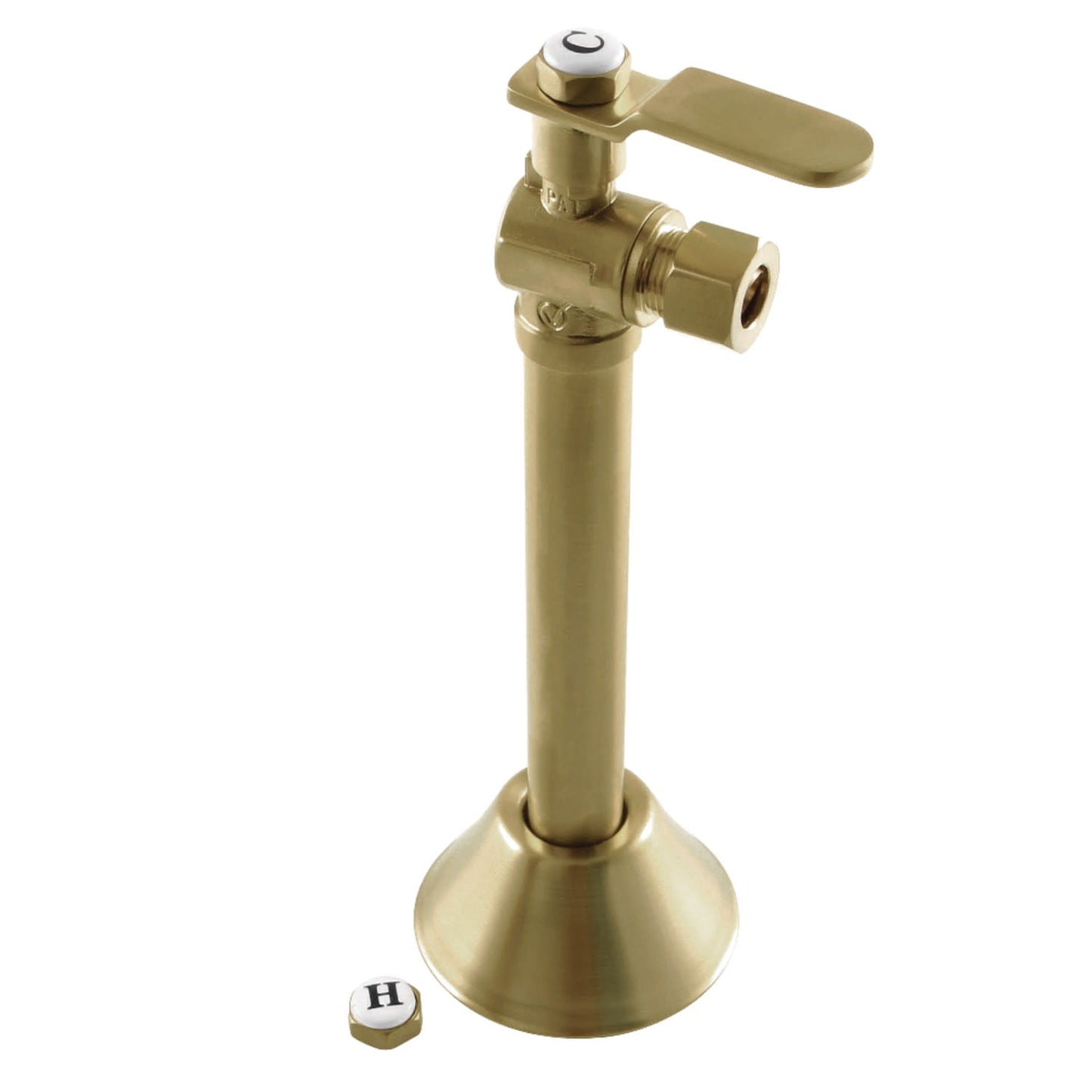 Kingston Brass CA8320BB 1/2" Sweat x 3/8" OD Comp Angle Shut Off Valve with 5" Extension, Brushed Brass