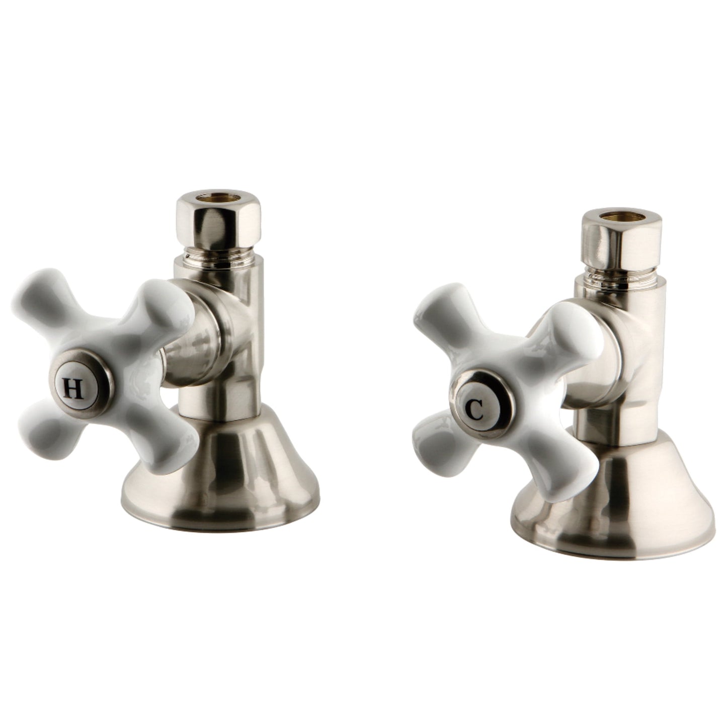 Kingston Brass CCK44158PX 1/2-Inch FIP x 1/2-Inch O.D. Comp Quarter-Turn Straight Shut-Off Valve in Brushed Nickel