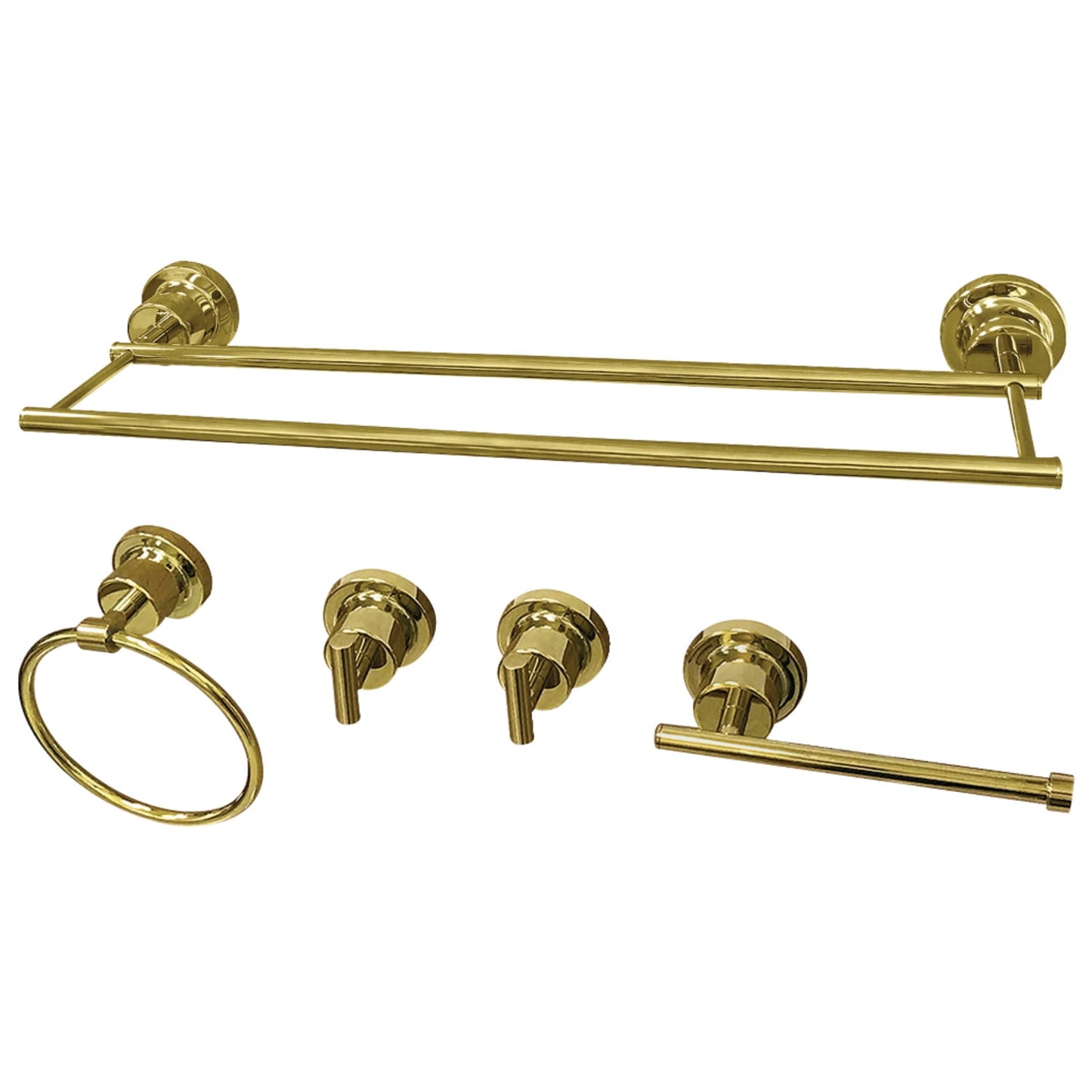 Kingston Brass BAH821318478PB Concord 5-Piece 18" Wall Mount Towel Bar Bathroom Accessory Set, Polished Brass Finish