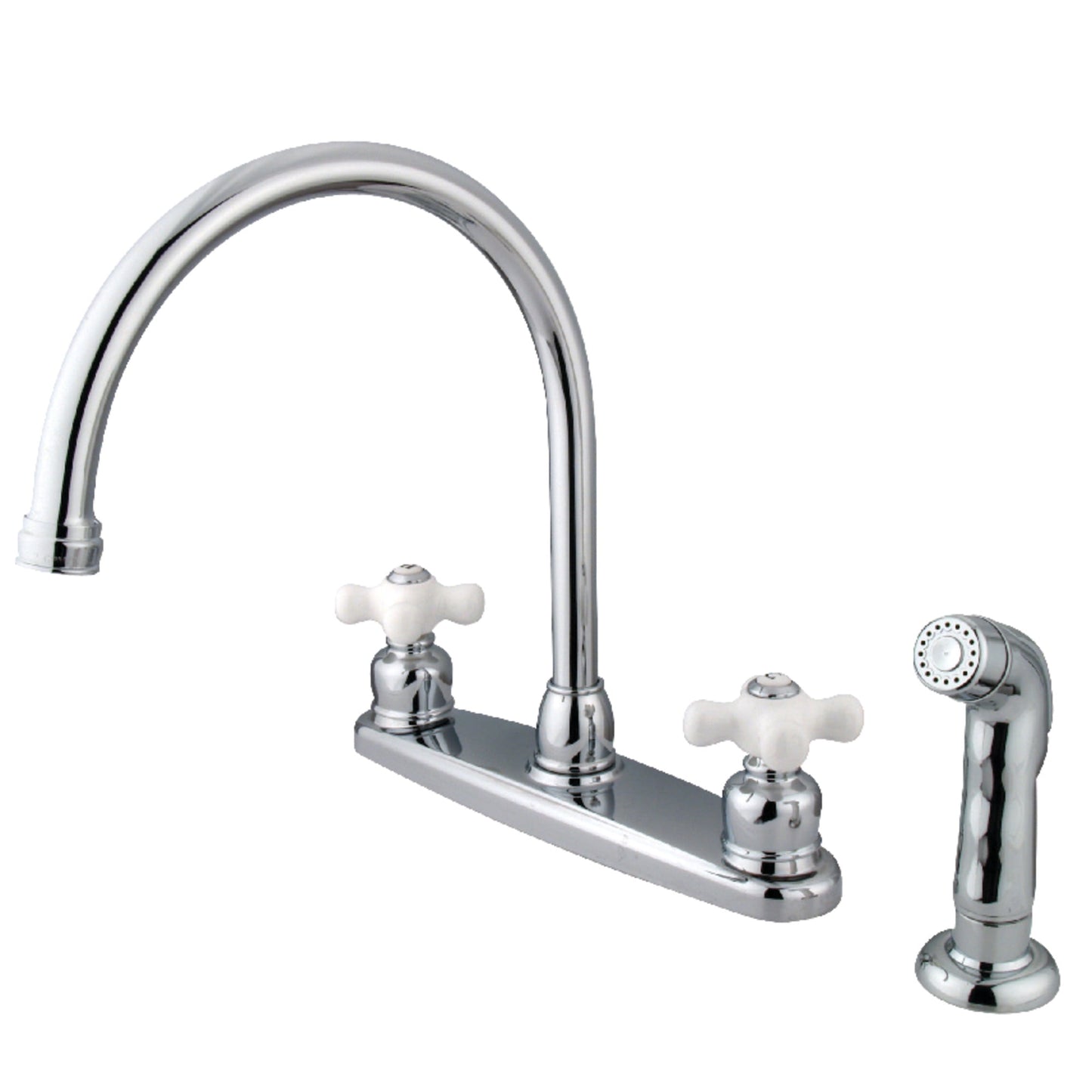 Kingston KB721PXSP Vintage Two-Handle 4-Hole 8" Centerset Kitchen Faucet with Side Sprayer in Polished Chrome