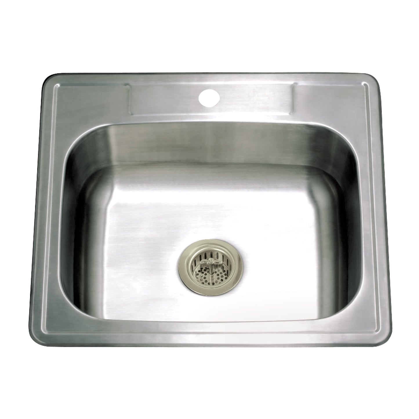 Kingston Brass Studio KGKTS2522918 25" Stainless Steel Self-Rimming Single Bowl Bar Sink with 1-Hole Drain and Strainer, Stainless Steel/Brushed Nickel