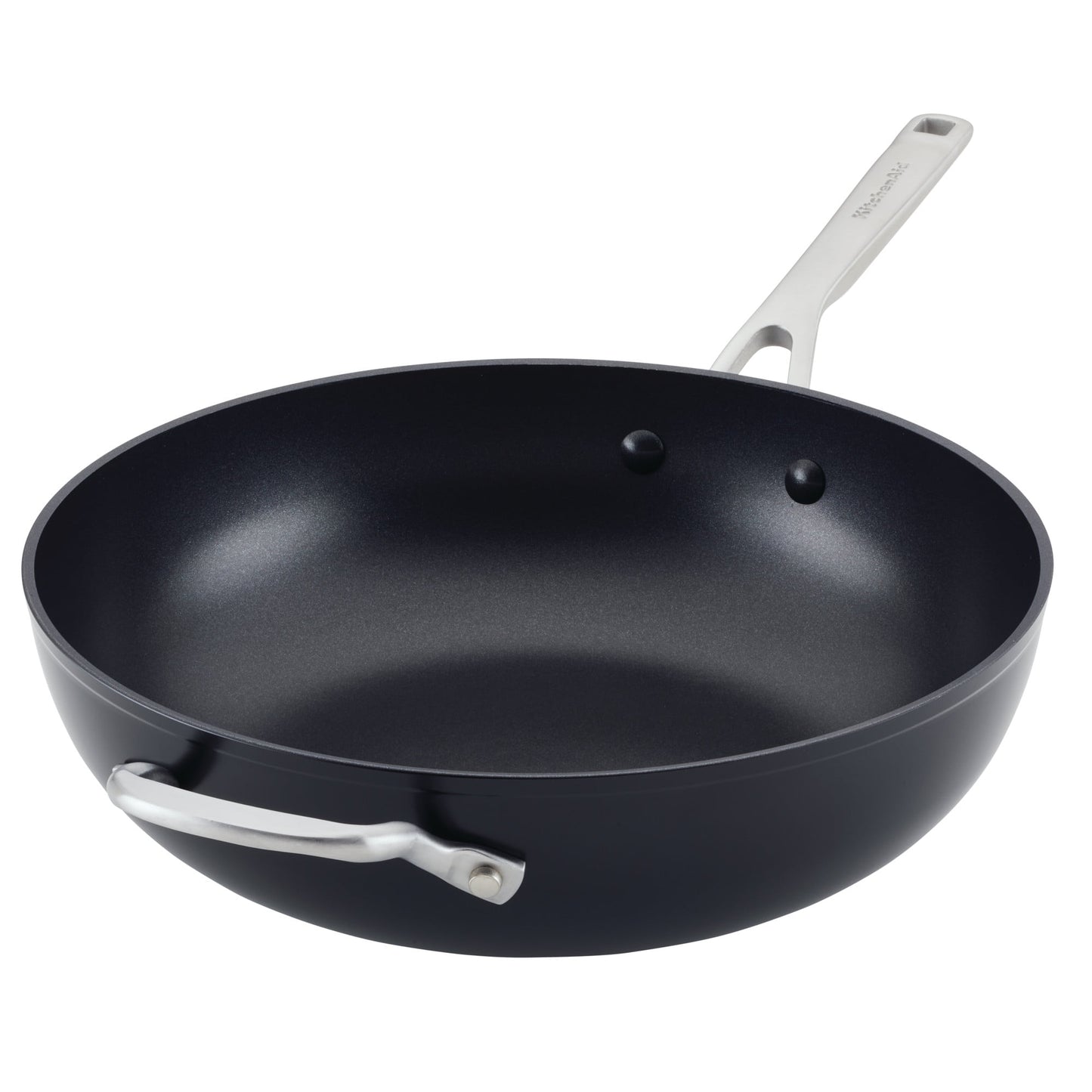 KitchenAid Sartén/wok para Saltear Antiadherente de Inducción de 12.25 Pulgadas de Aluminio Anodizado Duro con Asa Auxiliar, Apto para Lavavajillas y Horno hasta 500°F, Negro Mate