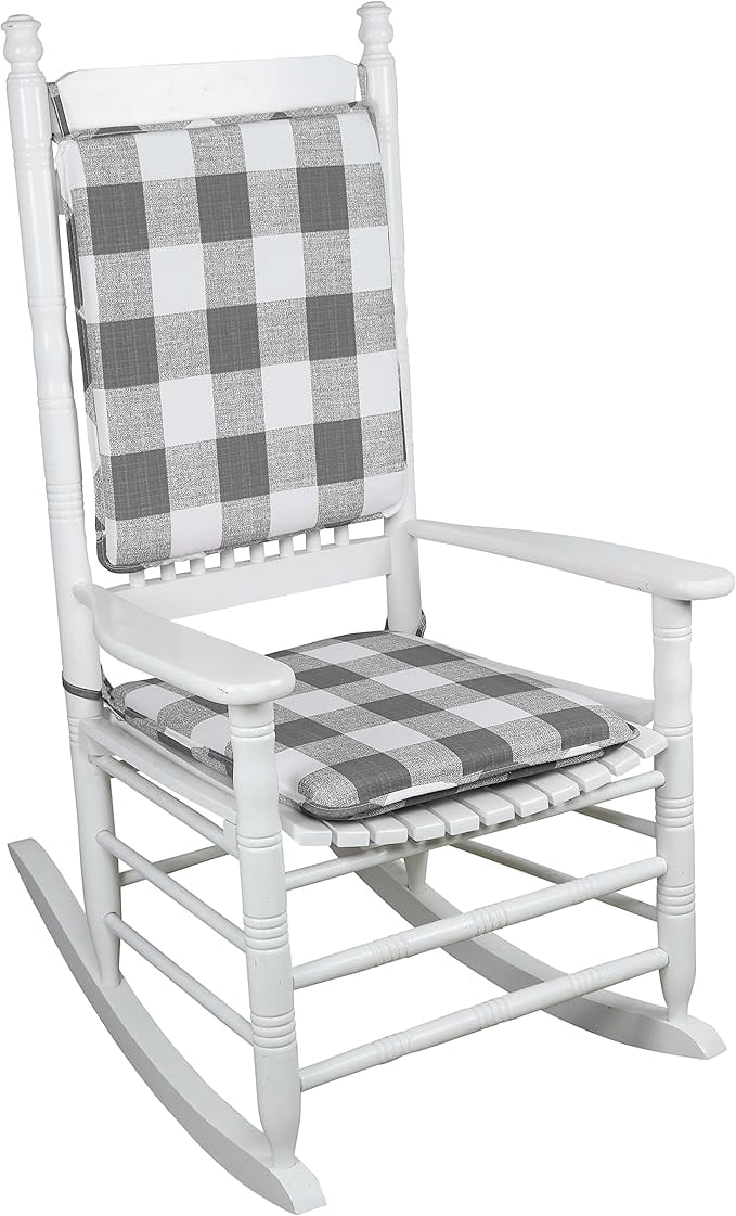 Klear Vu Porch Rocking Chair Cushions Set, Suitable for Living Room Rockers, Stylish Seat and Back Pads Include Fabric Ties, 20" X 17" X 2â€, Gray
