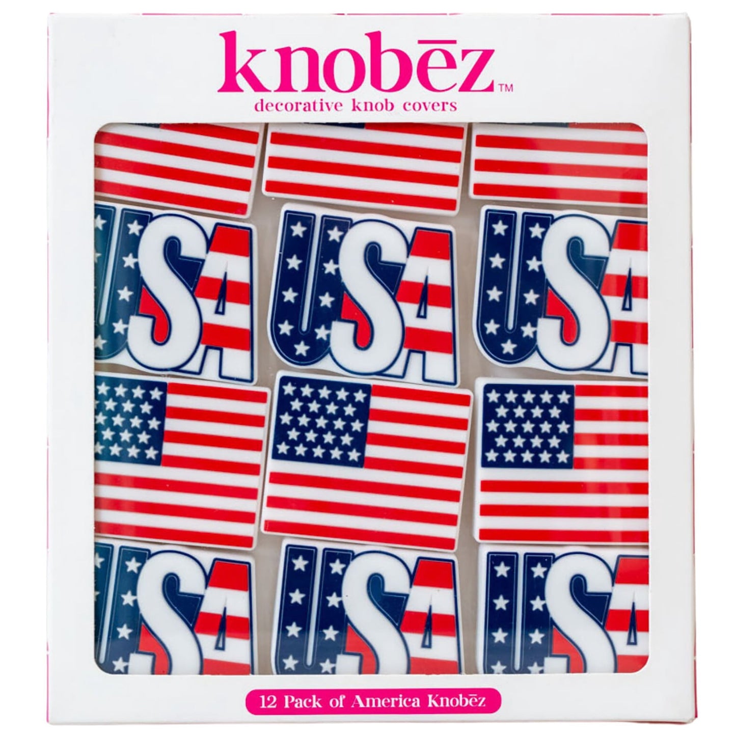 Knobēz: Decorative Knob Covers - America - 12pk - Stretch Over Hardware Decorations, Patriotic, Seasonal-Summer, Kitchen-Bathroom-Dressers-Home
