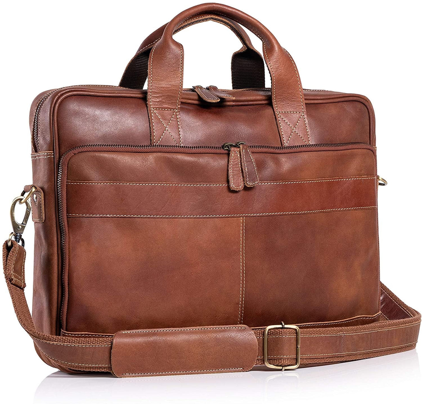KomalC 16-Inch Leather briefcases Laptop Messenger Bags for Men and Women Best Office School College Satchel Bag Brown