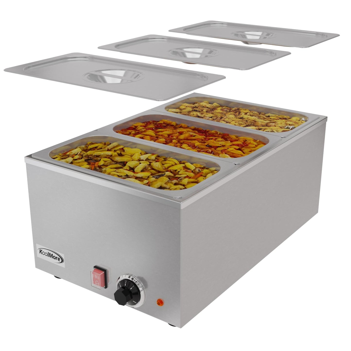 KoolMore 6 Qt. Stainless Steel Countertop Food Warmer, Soup Station, and Buffet Table Server with three Serving Sections