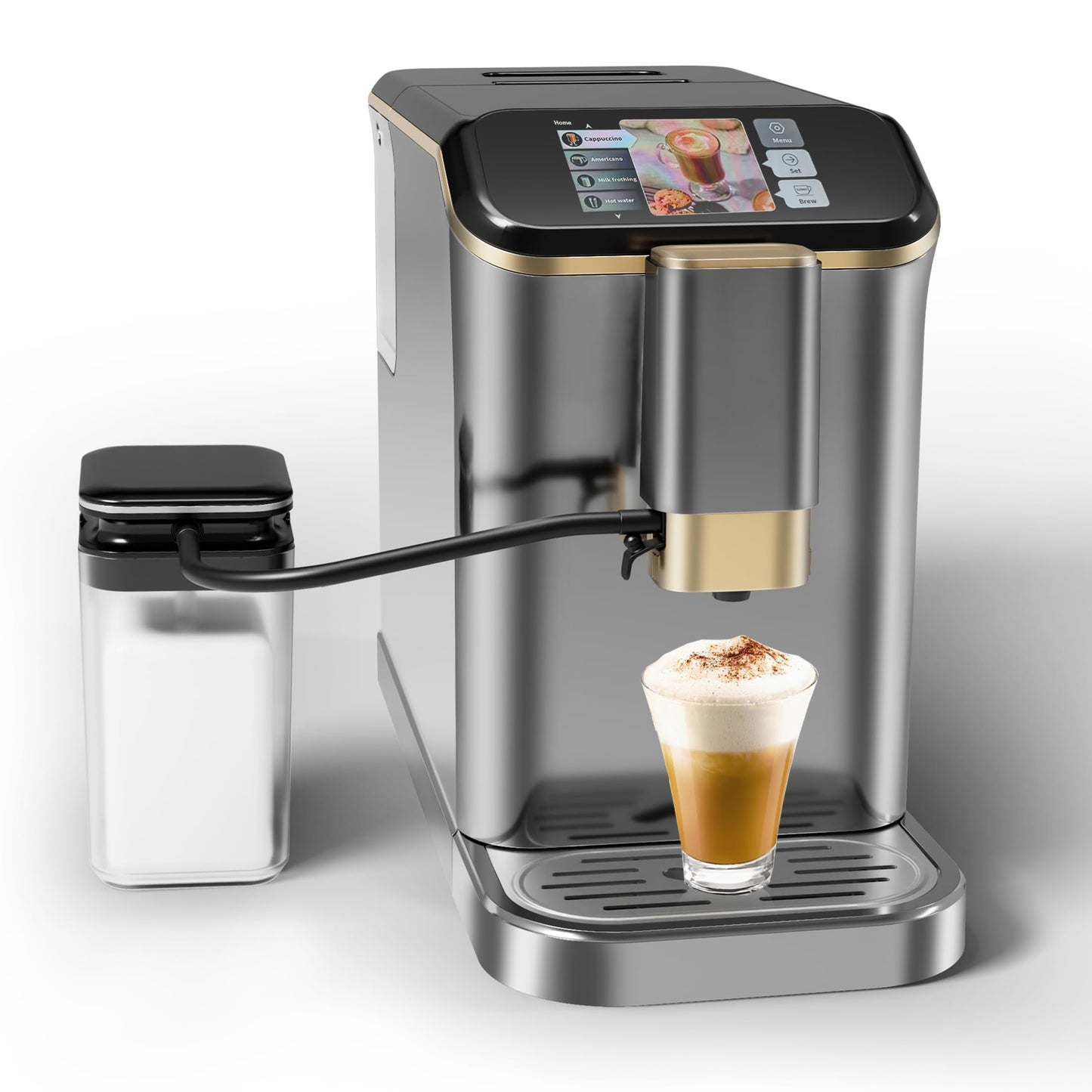 Kselythan Fully Automatic Espresso Machine With Milk Frother, 4-Beverage Cappuccino Coffee Machine With Built-In Grinder and Intuitive Touch Display, Coffee Maker Latte Machine