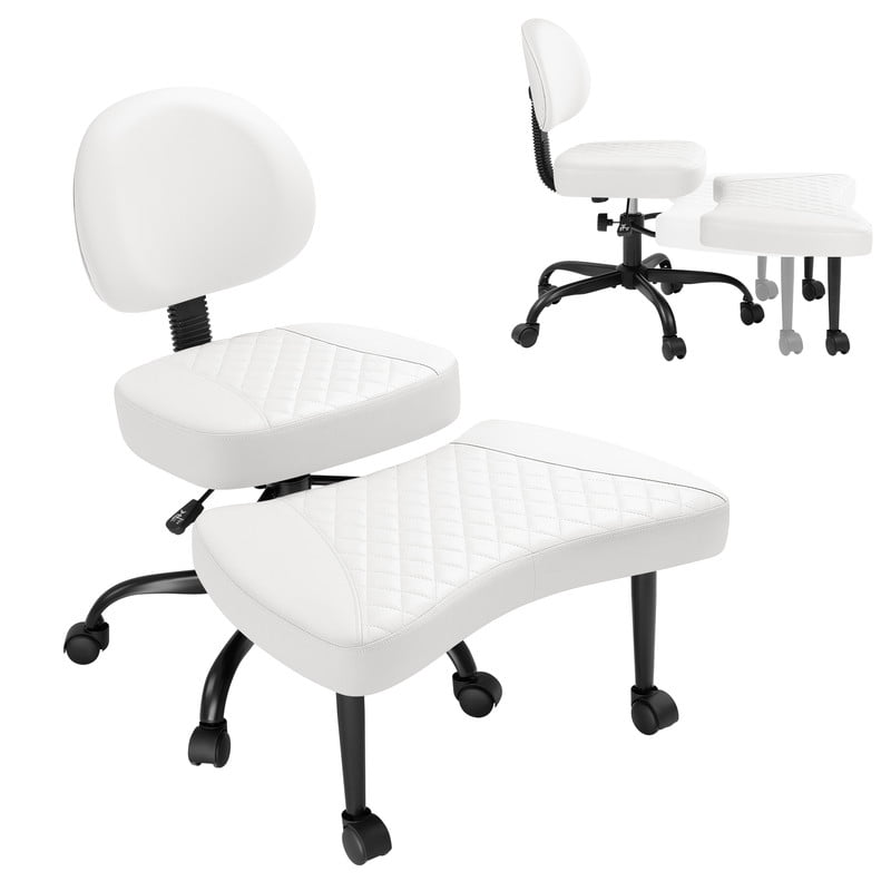 Lacoo Ergonomic Cross Legged Swivel Office Chair,ADHD & Meditation Chair with Retractable footrest,Adjustable Height with Back Support,PU Leather,White