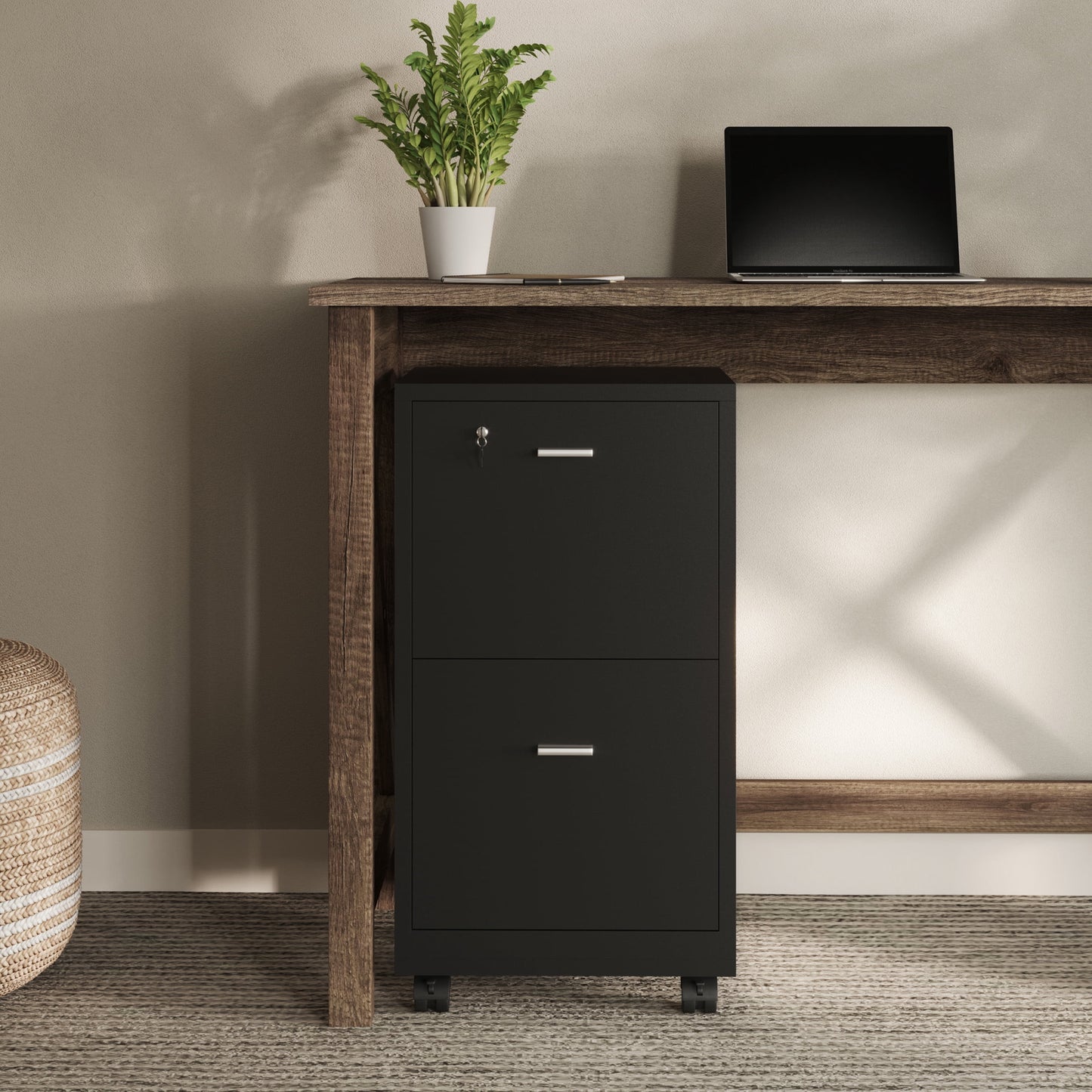 Lavish Home Archivador de 2 Cajones con Cerradura y Ruedas Giratorias (Negro)