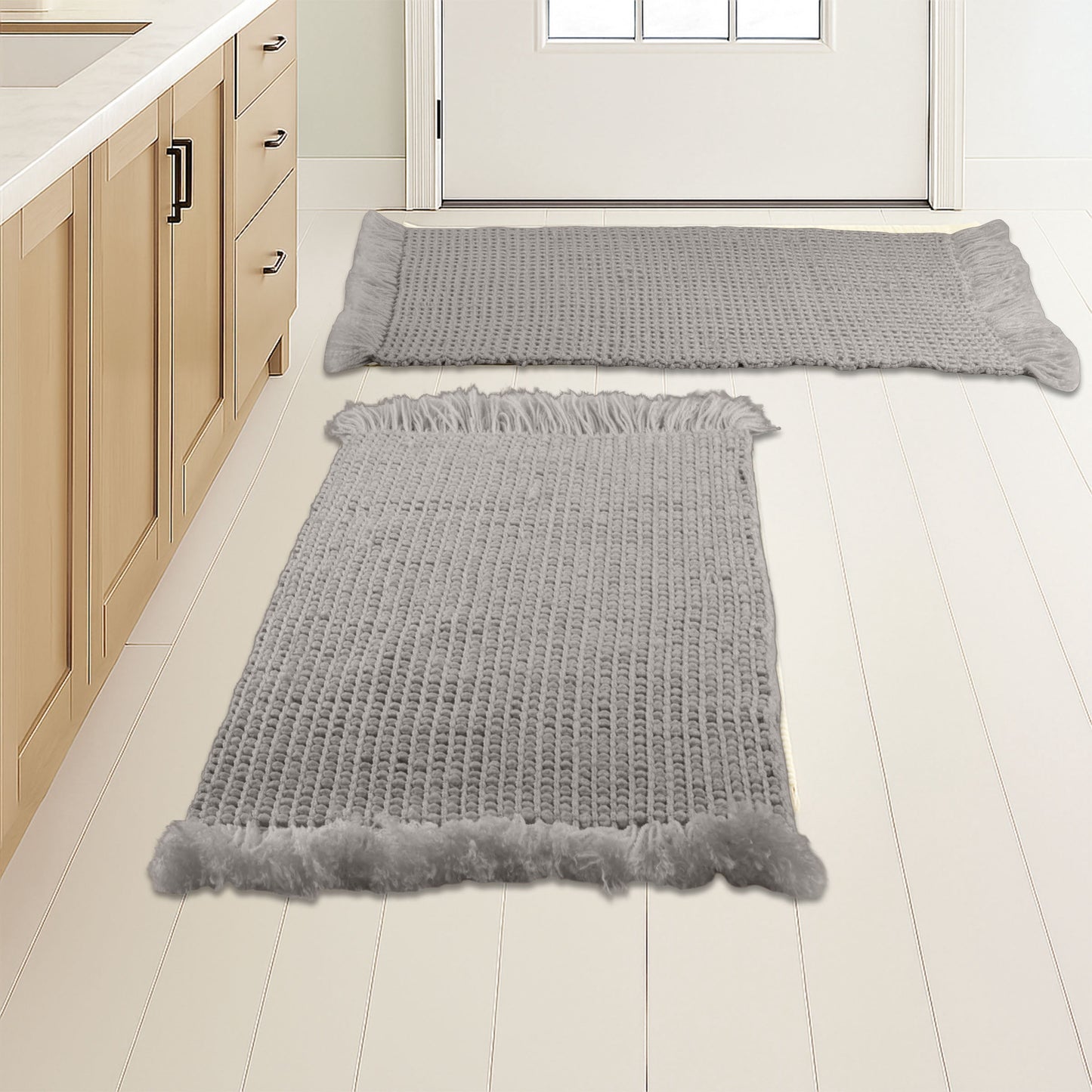 Juego de 2 Tapetes de Baño de Waffle - Tapetes de Baño Lavables a Máquina (Gris)