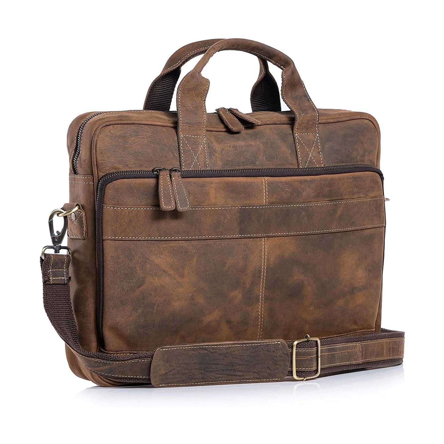 Leather briefcase 18 Inch Laptop/ Messenger Bags for Men and Women Best Office School College briefcase Satchel Bag (Distressed Tan)