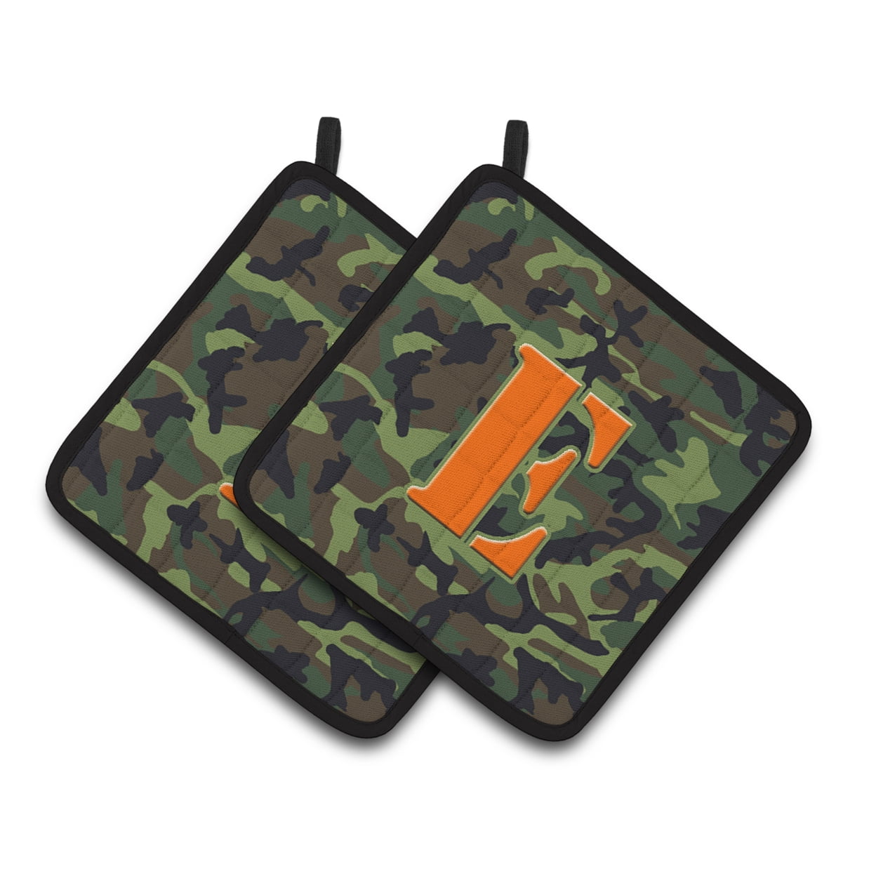 Letter E Monogram - Camo Green Pair of Pot Holders