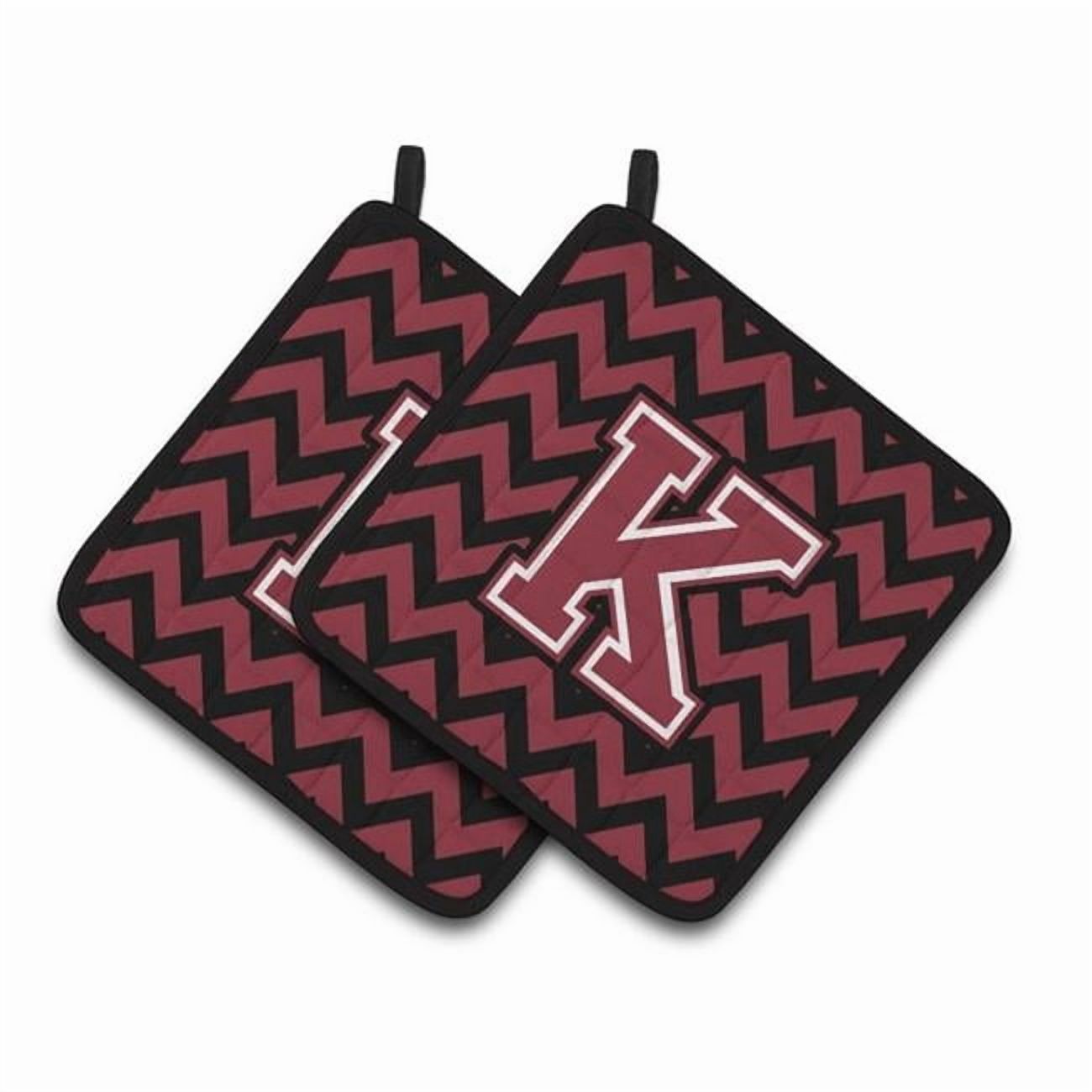 Letter K Chevron Garnet and Black Pair of Pot Holders
