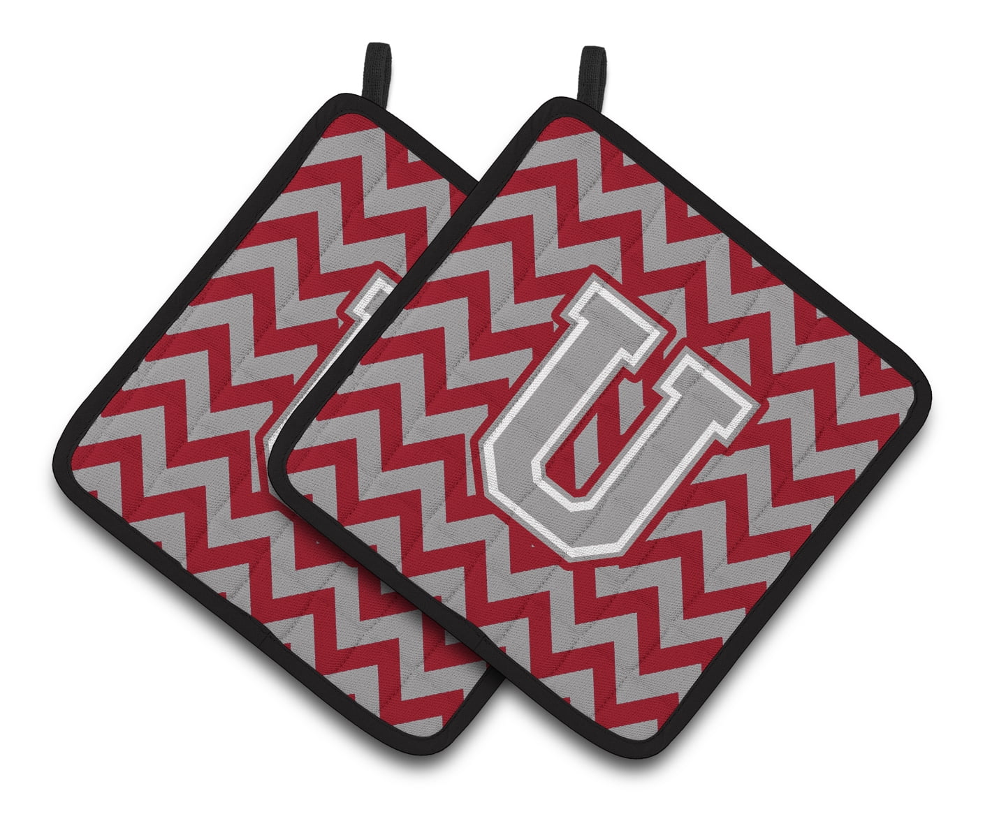 Letter U Chevron Crimson and Grey Pair of Pot Holders