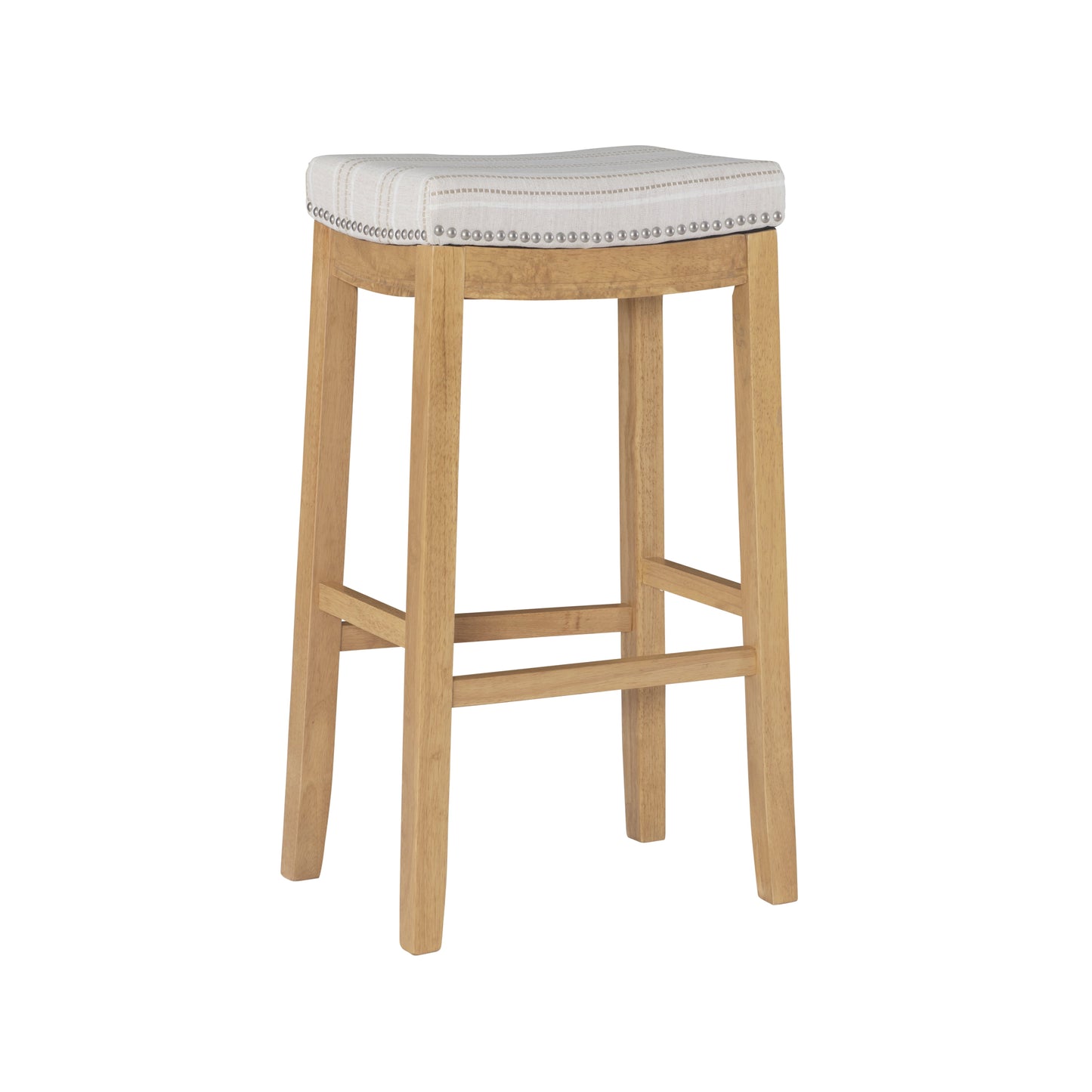 Linon Claridge Banco de Bar de Madera sin Respaldo de 32", Tela Rústica Marrón/lino a Rayas, Incluye 1 Banco