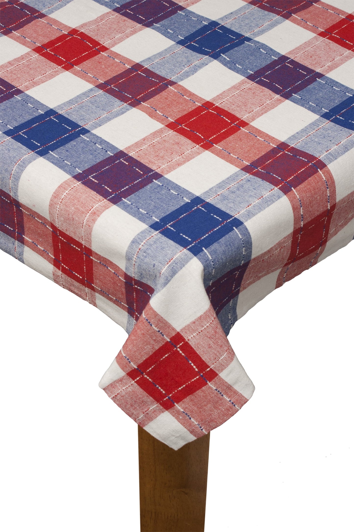Lintex Linens Americana Plaid Red White & Blue 100% Cotton Tablecloth 60"X84"