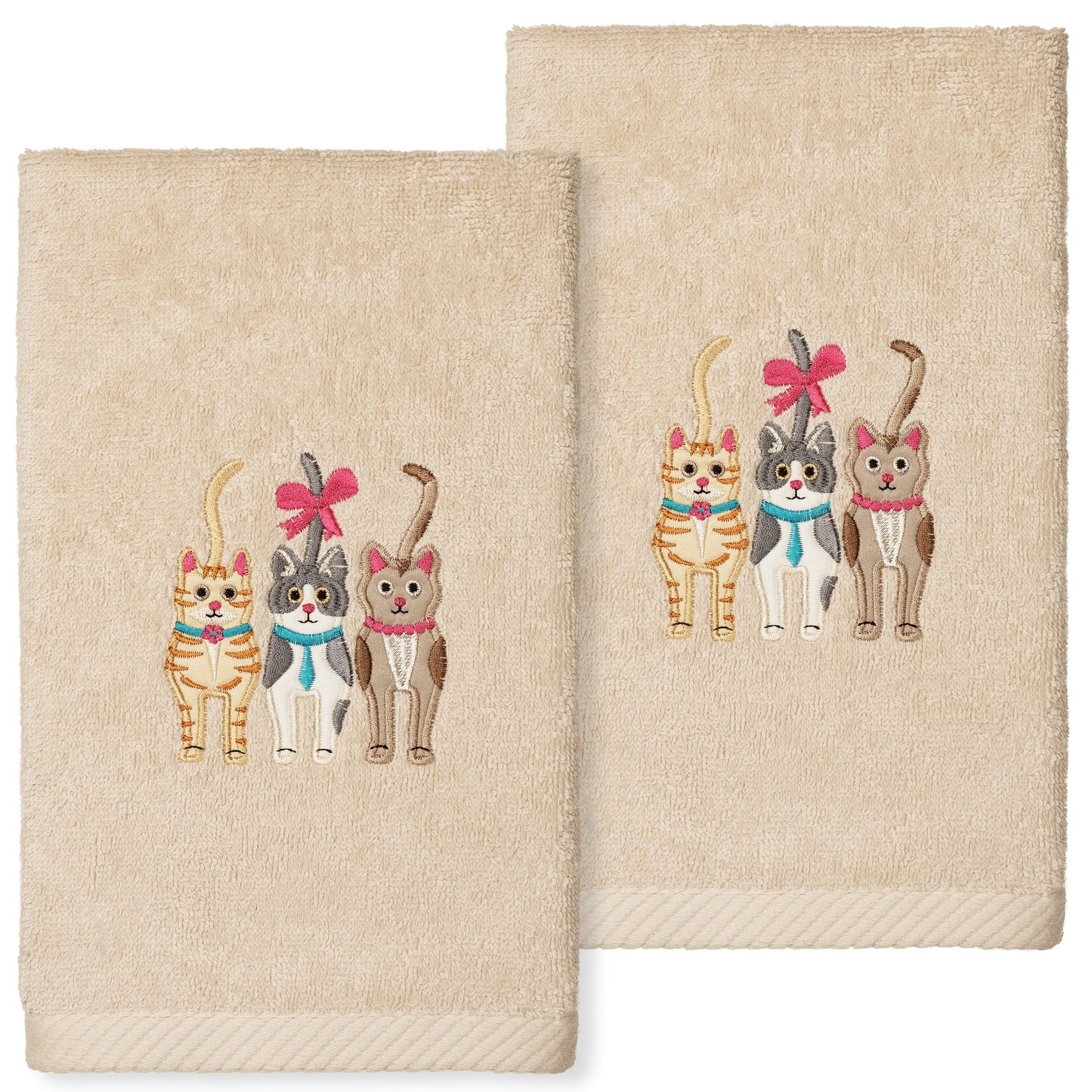 Linum Home Textiles Gatos - Toallas de Mano Bordadas de Lujo 100% Algodón Turco (Juego de 2)