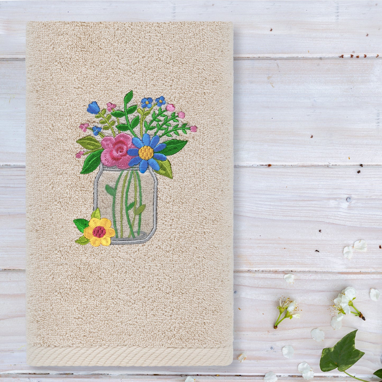 Linum Home Textiles Country Bouquet - Toalla de Mano de Lujo Bordada 100% Algodón Turco