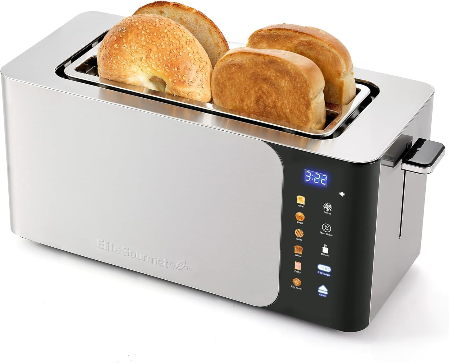 Long Slot 4 Slice Toaster, 1.5” Wide Slots for Thick Breads & Bagel Function, LED Touch Screen, Countdown Timer, 6 Shades, Stainless Steel