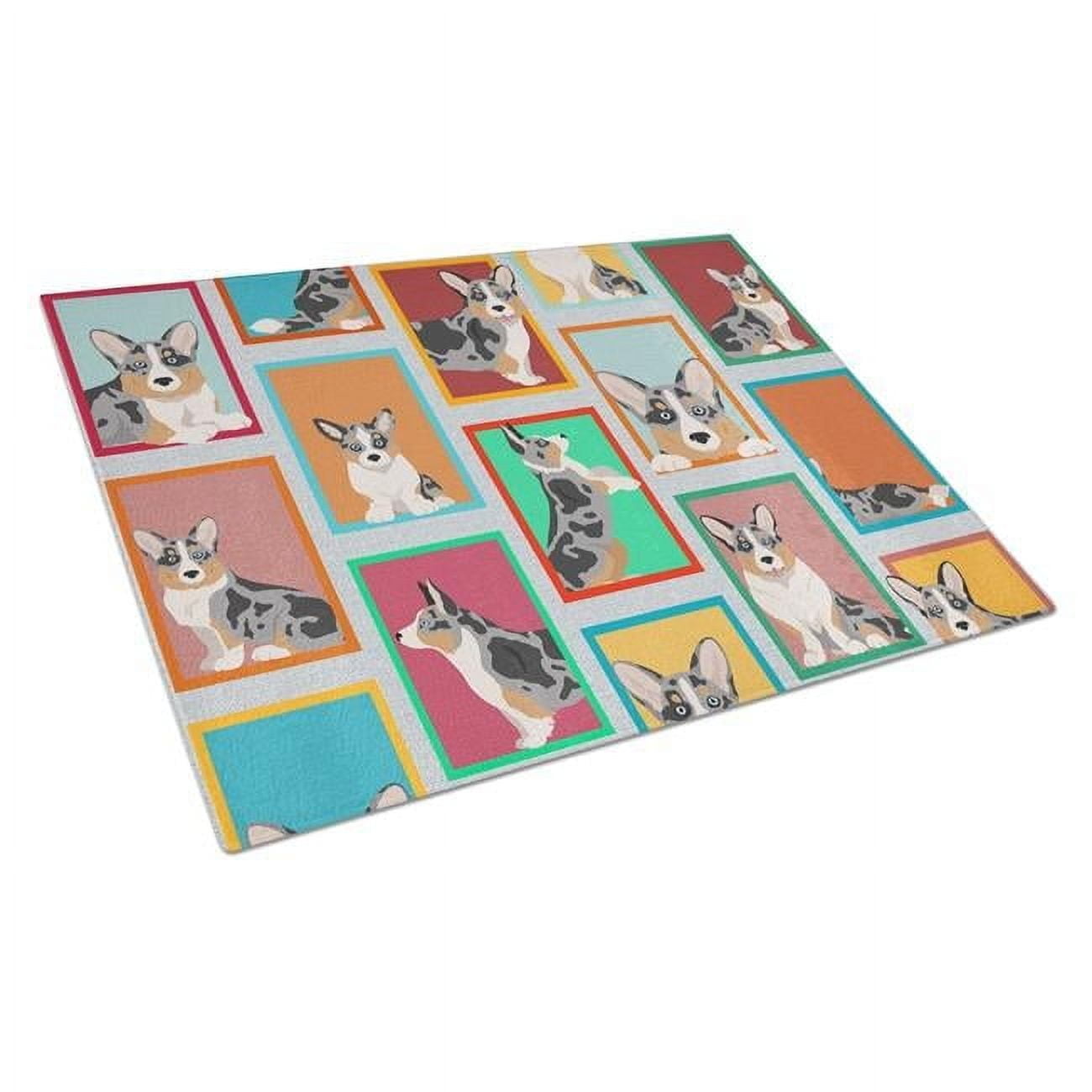 Lots of Blue Merle Welsh Cardigan Corgi Glass Cutting Board Large 12 in x 15 in