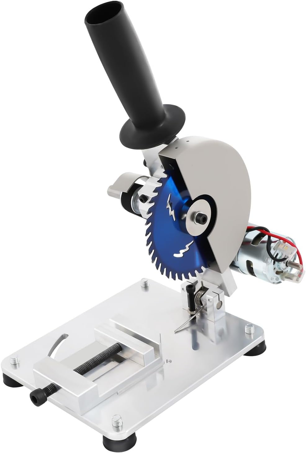 Low Noise Mini Table Saw, 0-45° Adjust-Angle Portable Tabletop Mitre Saw, 96W Manual Chop Saw for Metal Thin Stainless Steel Sheet Iron Sheet Wood Plastic Acrylic