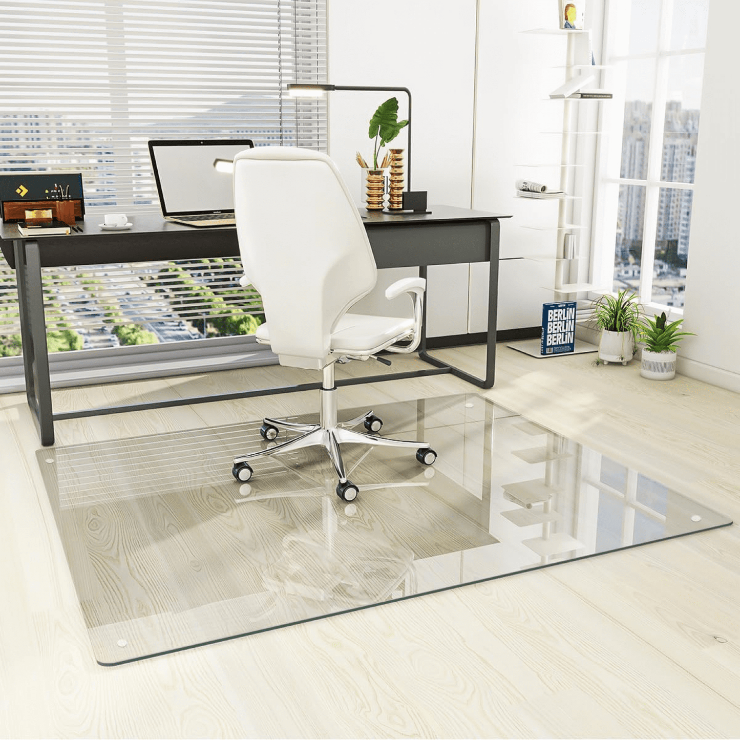 Lumora 46.1" x 55" Heavy Duty Hard Tempered Glass Mat Glass Chair Mat,Clear