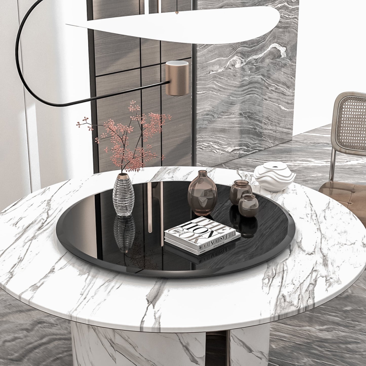 MAYEERTY 28" Round Tempered Glass Table Top, Beveled Polished Edge for Dining & Office, 2/5" Thick, Black