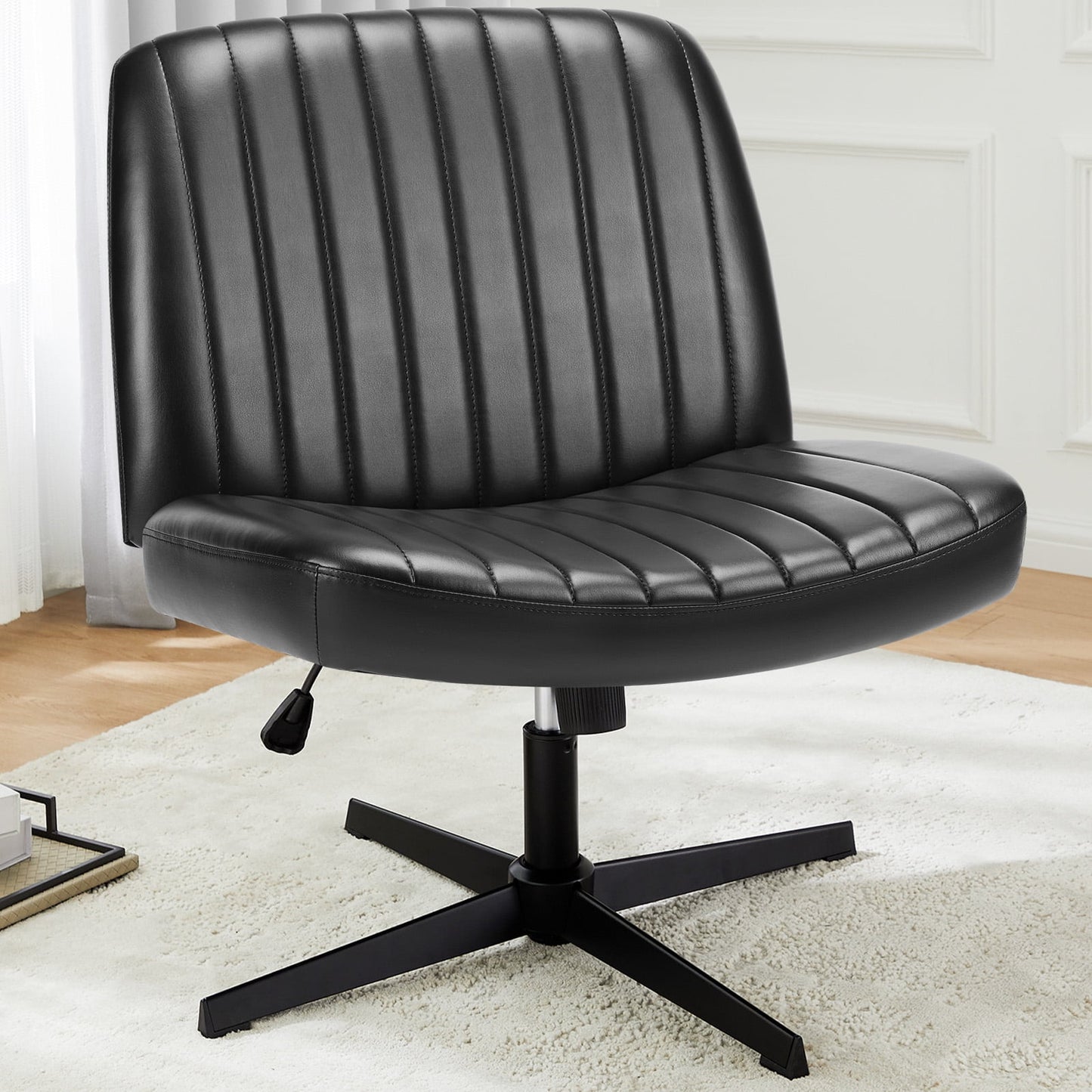 MAYEERTY Armless Criss Cross Chair Office Chair Vanity Chair for Bedroom Office,Black