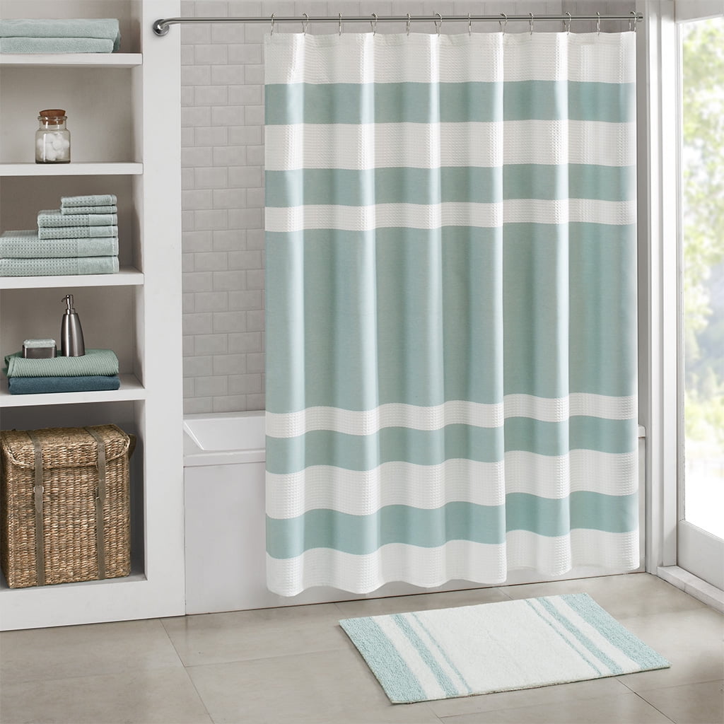 MAYEERTY Medium Pile Cotton Reversible Bathroom Rug, Non-Slip Bath Mat, Aqua, 20"W x 30"L