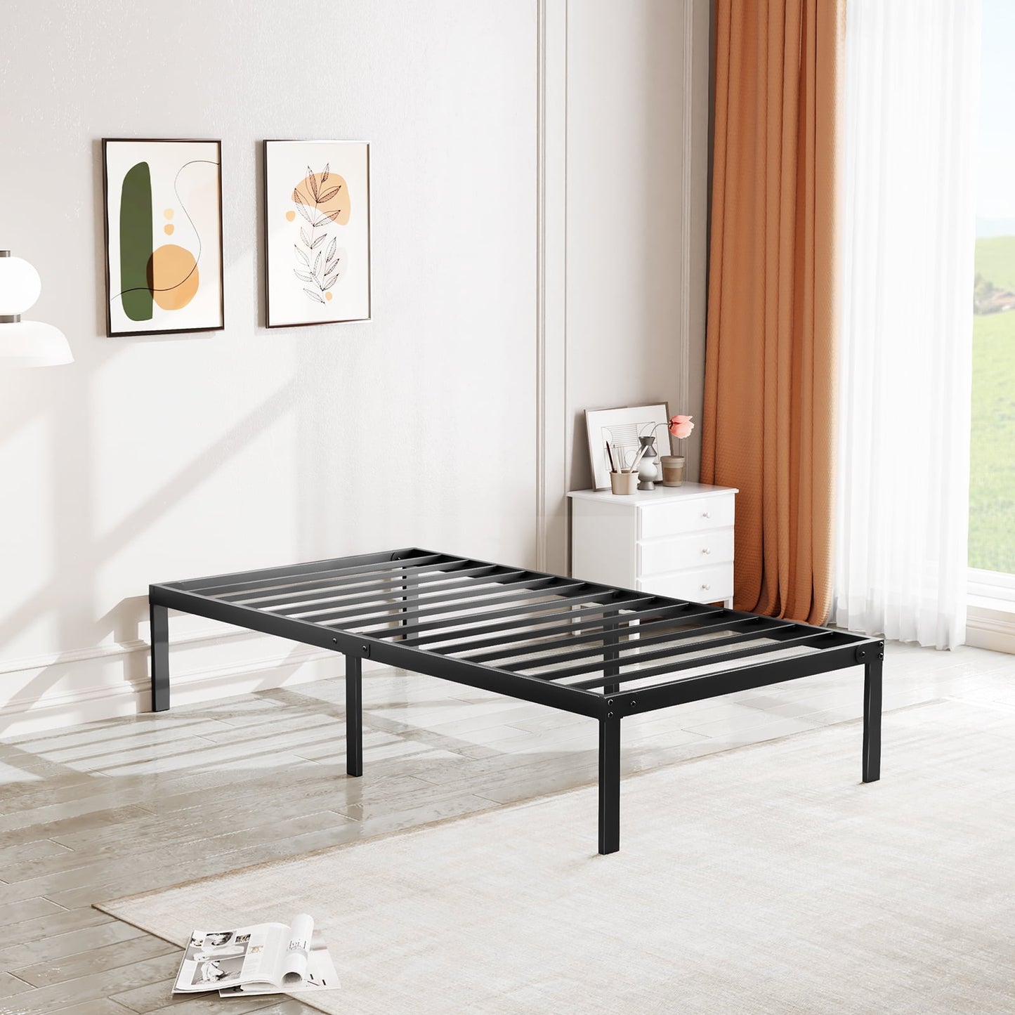 MAYEERTY Metal Bed Frame with Sturdy Steel Slat Support Twin Size,Black