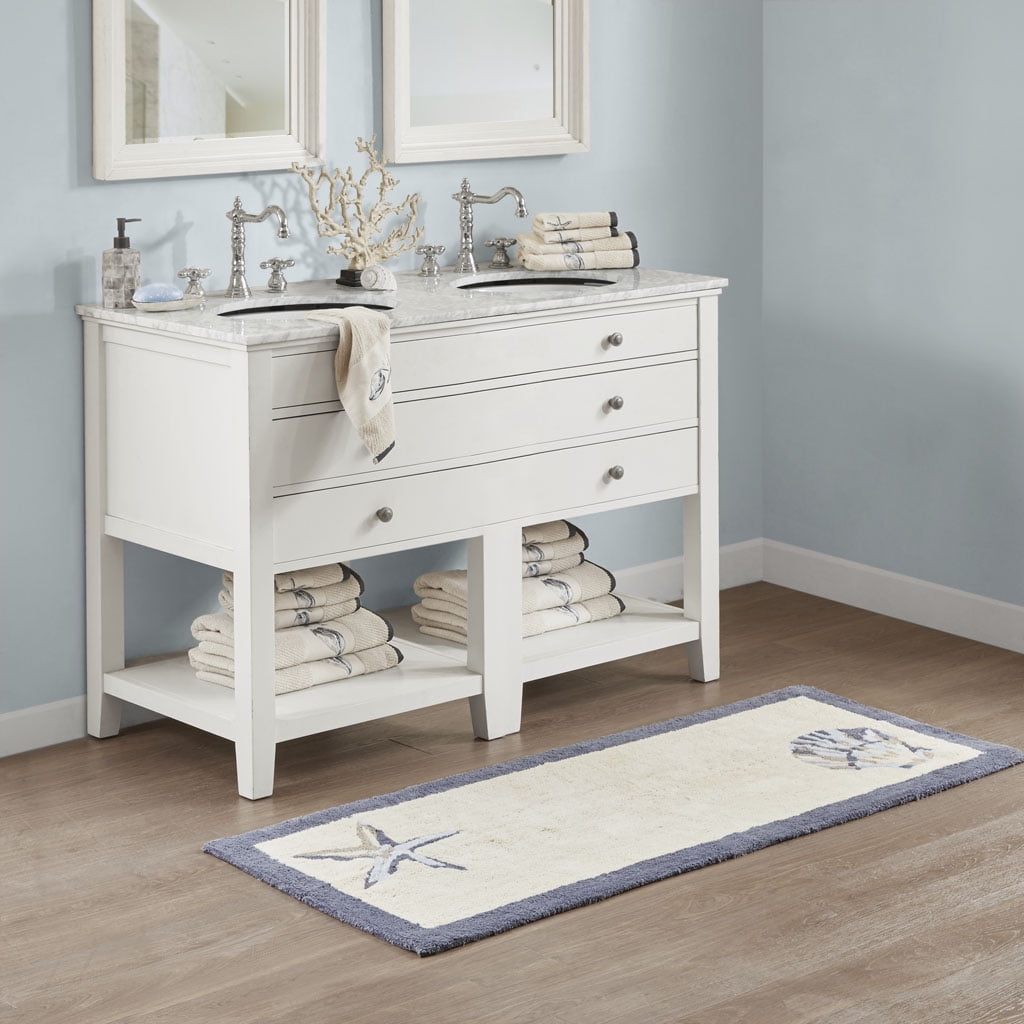 MAYEERTY Reversible Medium Pile Tufted Bathroom Rug,Blue, 21"W x 34"L