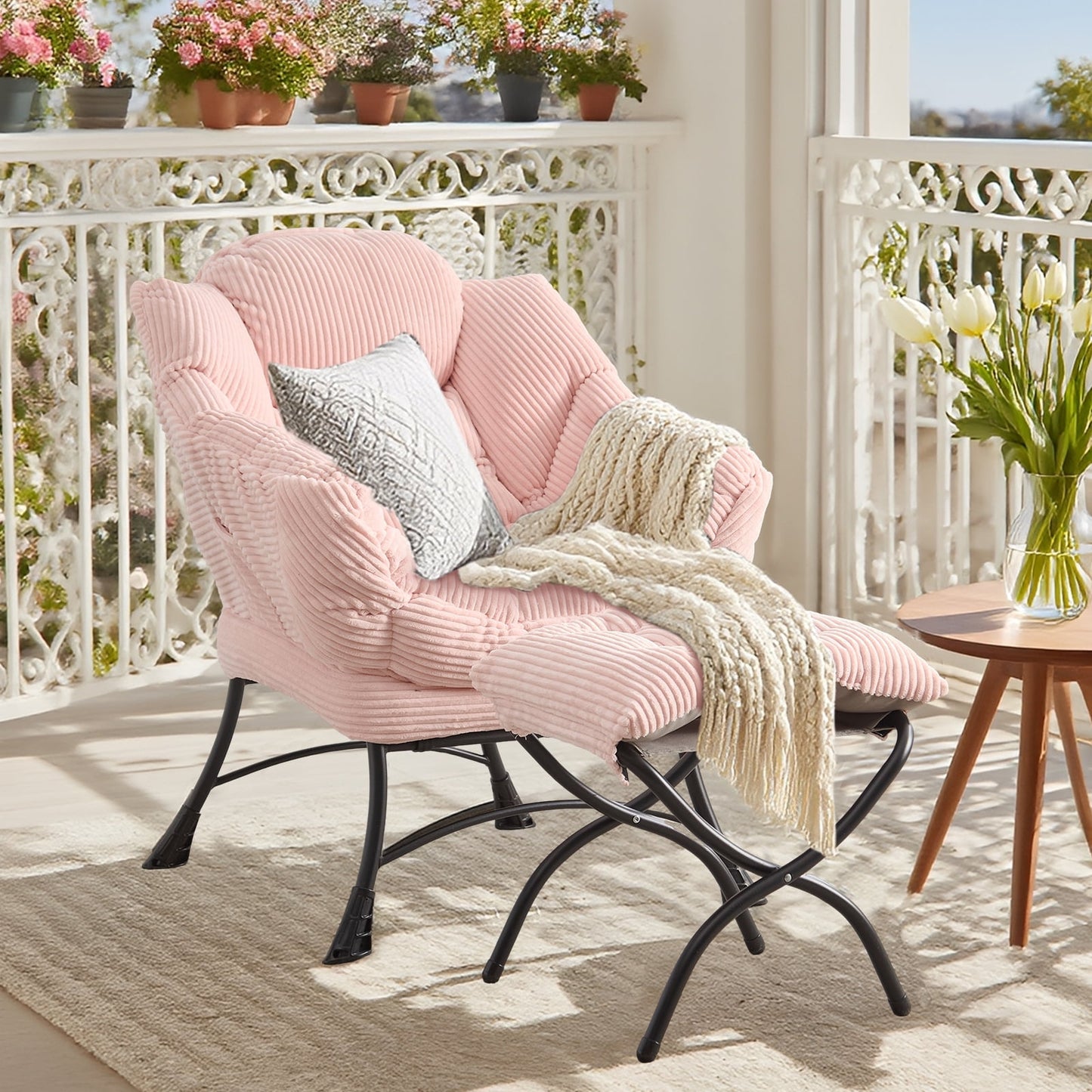 MOONMISS Accent Chair with Ottoman,with Armrests and Side Pockets〠Footrest for Living Room,Pink