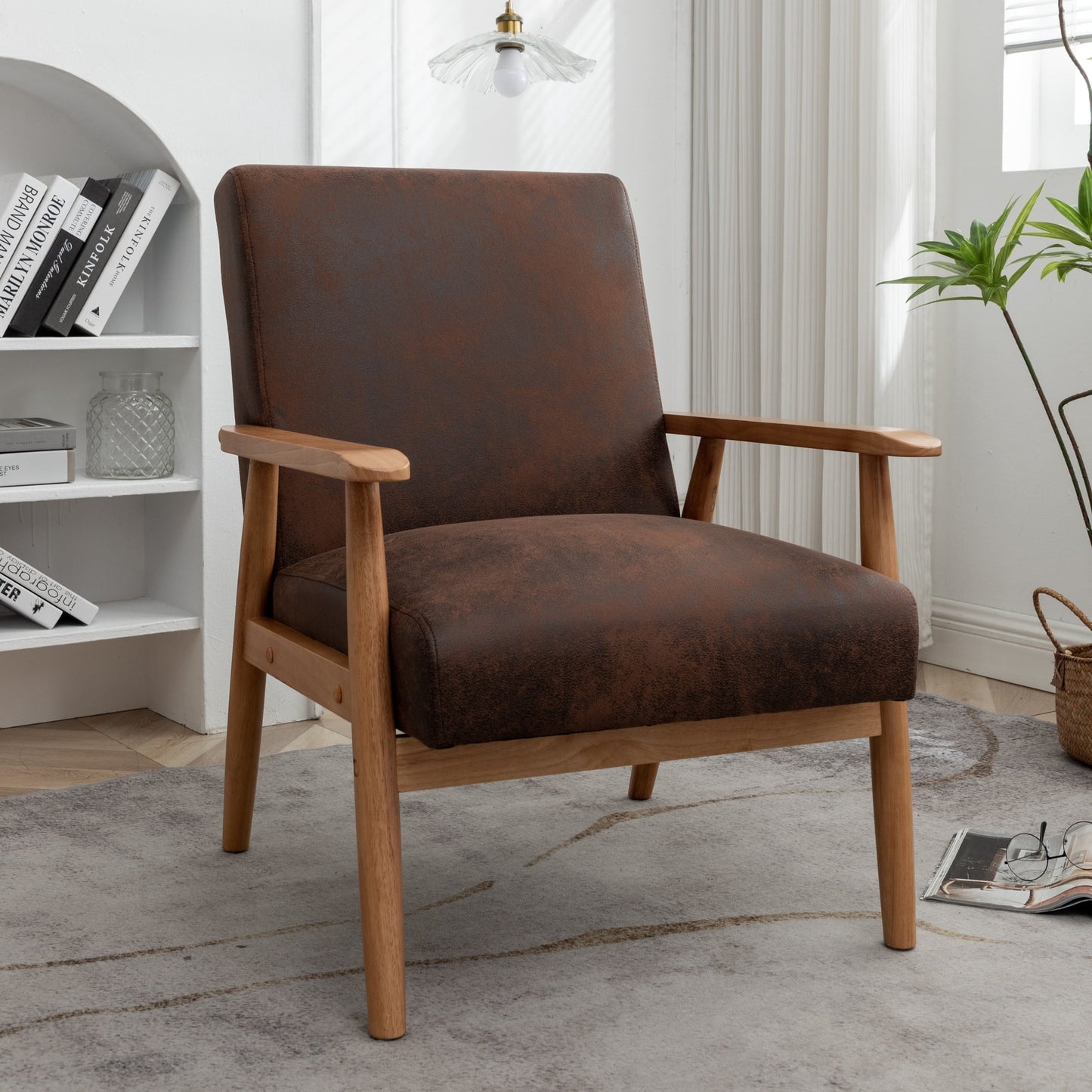MOONMISS Mid-Century Modern Arm Chair,Classic Vintage Open-Framed Accent Chair,Brown