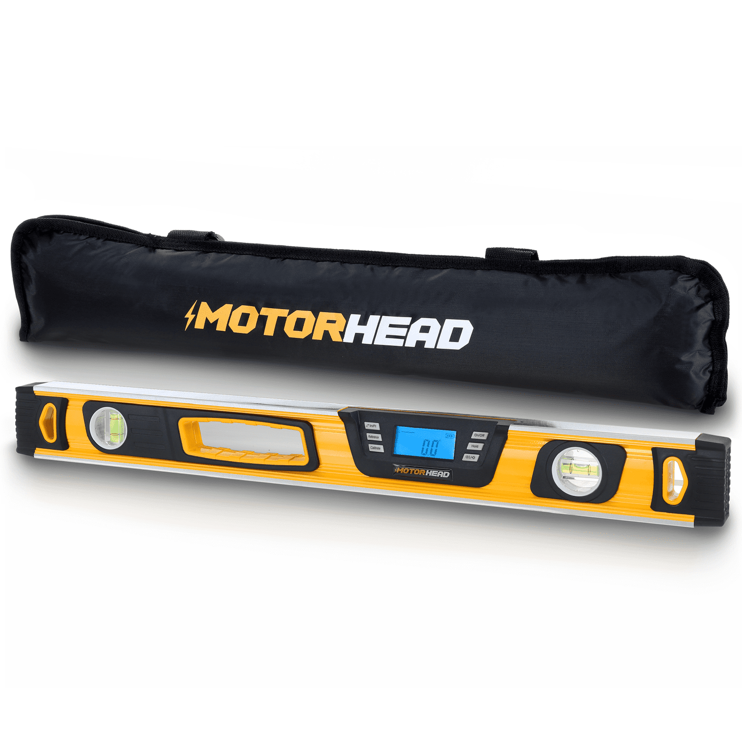MOTORHEAD 16-Inch 0° - 180° SMART DIGITAL Level, LCD Screen, Audible Alerts, Water, Dust & Shock Resistant, Magnetic Bottom, Includes Bag, High-Visibility, Solid-Milled Aluminum, USA-Based Support